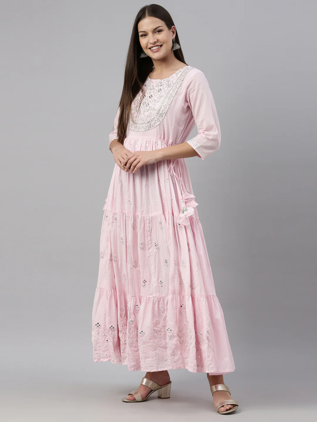 Neerus Baby Pink Color Cotton Fabric Kurta - Image 6