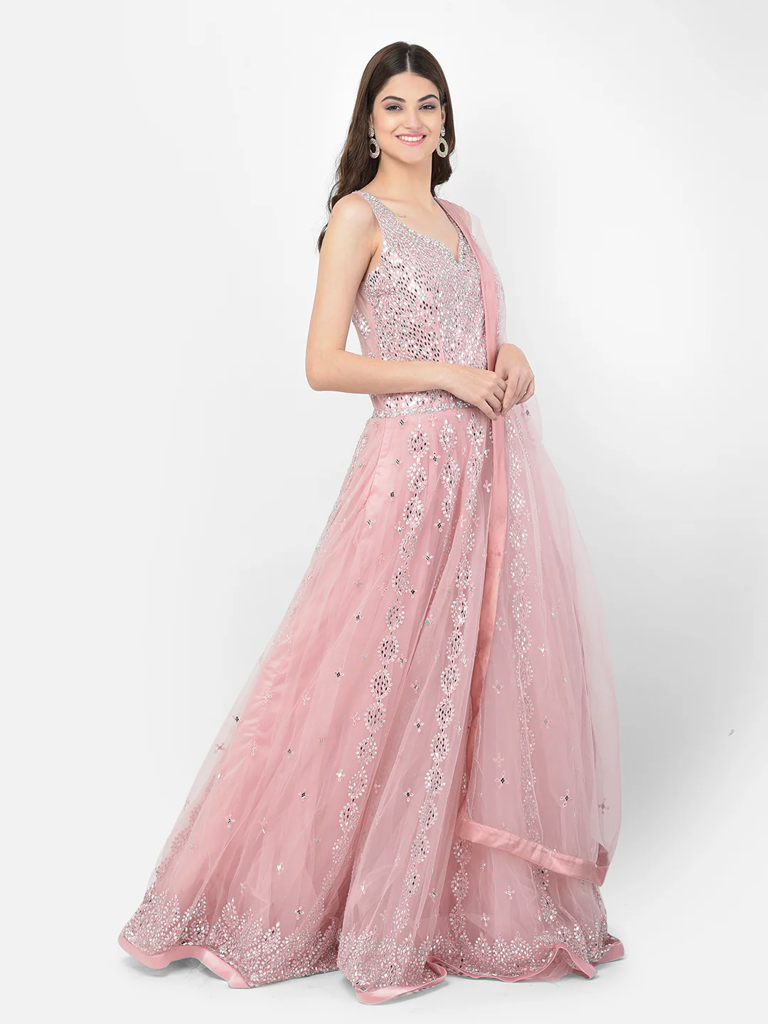 Neerus Baby Pink Color Nett Fabric Gown - Image 3