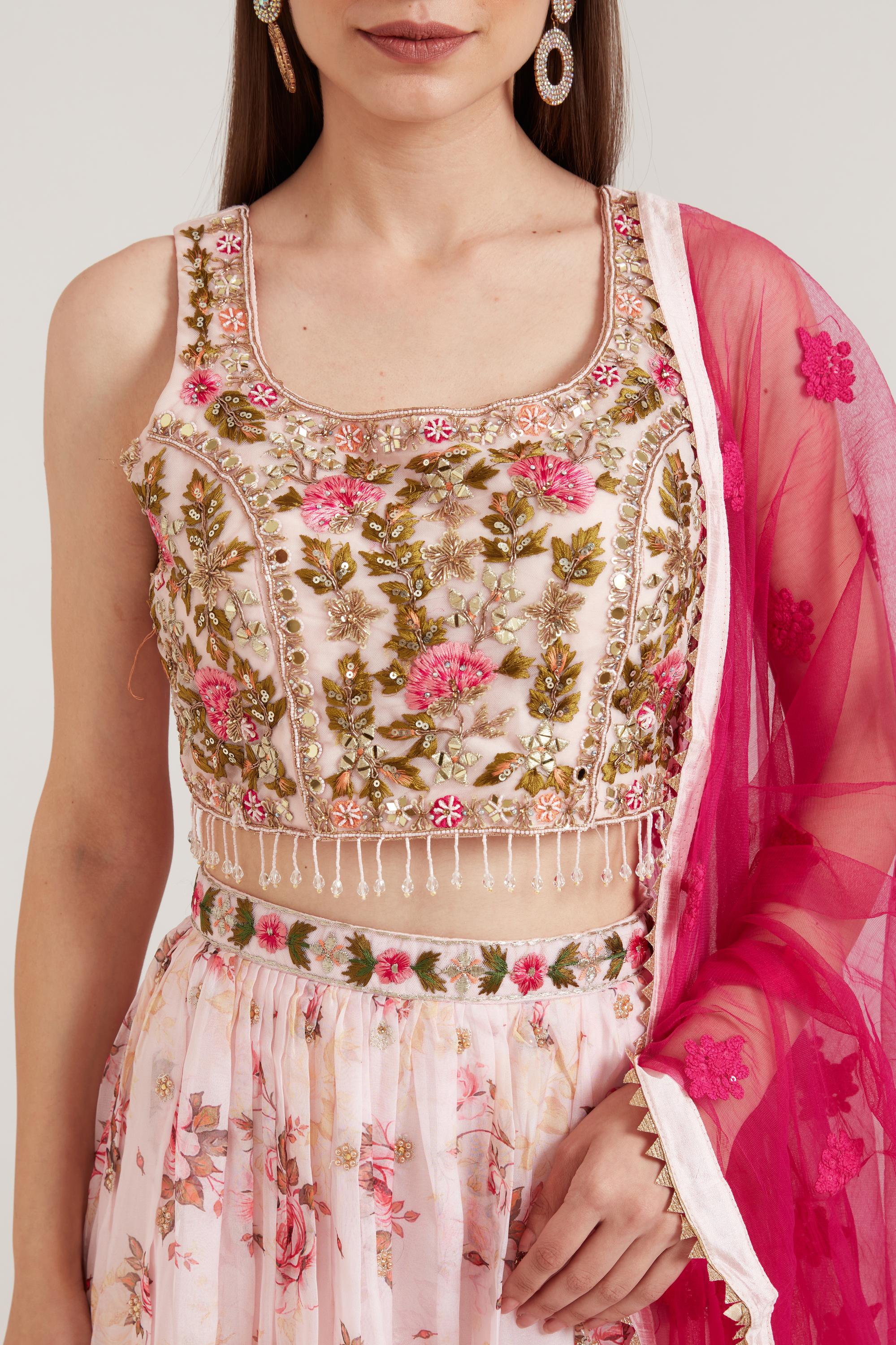 Neerus Baby Pink Color Organza Fabric Ghagra Set - Image 2
