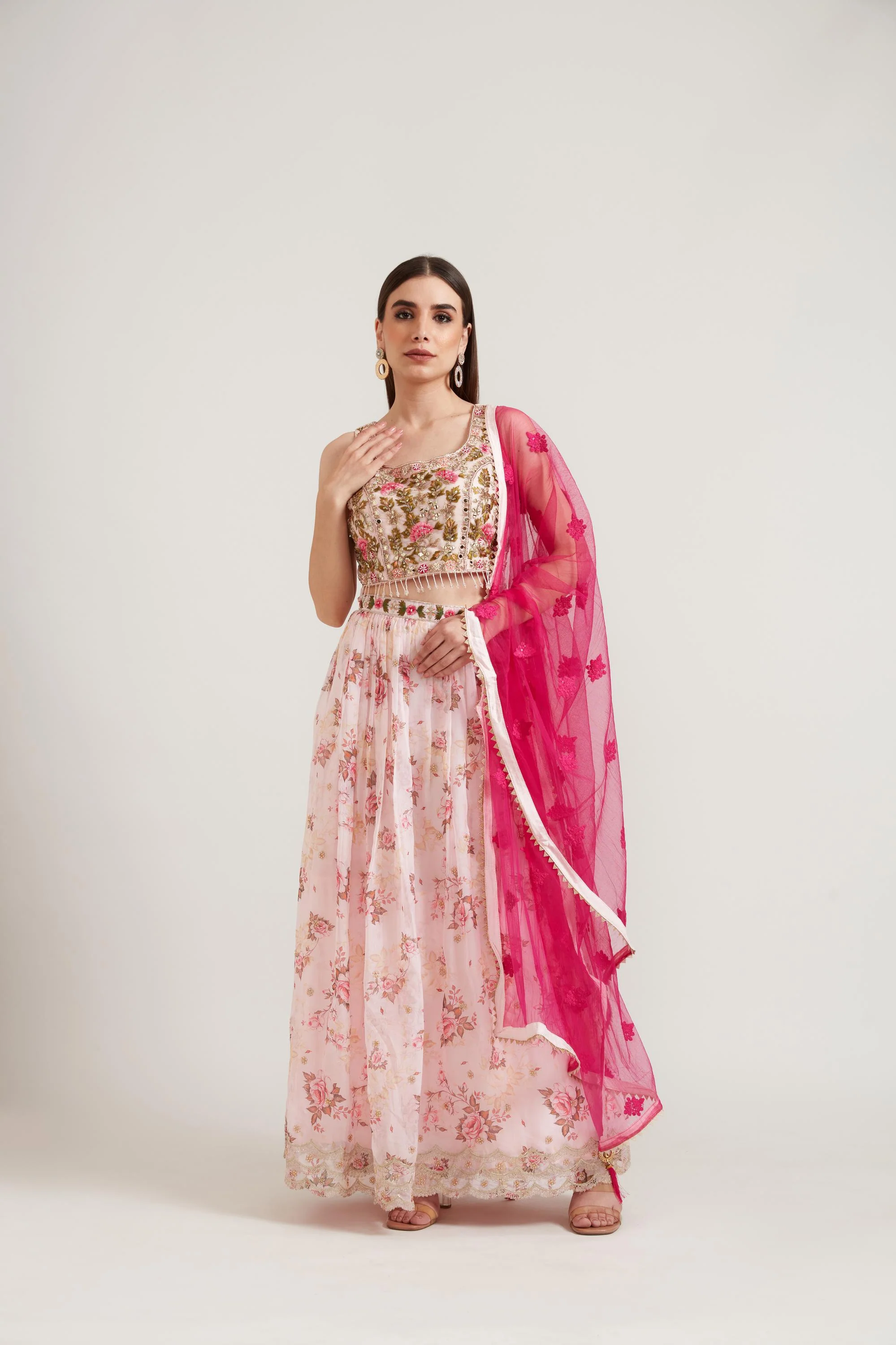 Neerus Baby Pink Color Organza Fabric Ghagra Set - Image 3