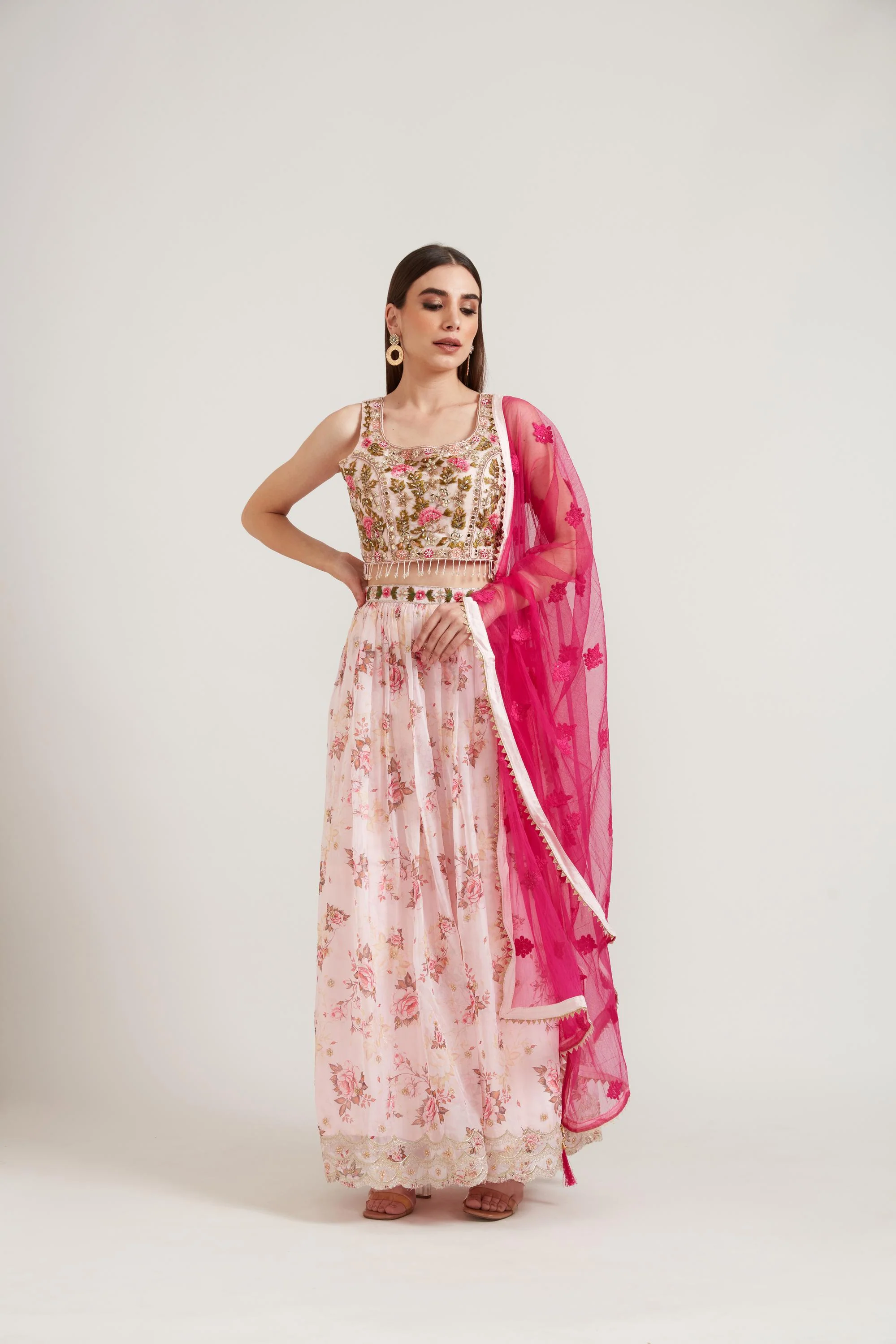 Neerus Baby Pink Color Organza Fabric Ghagra Set - Image 4