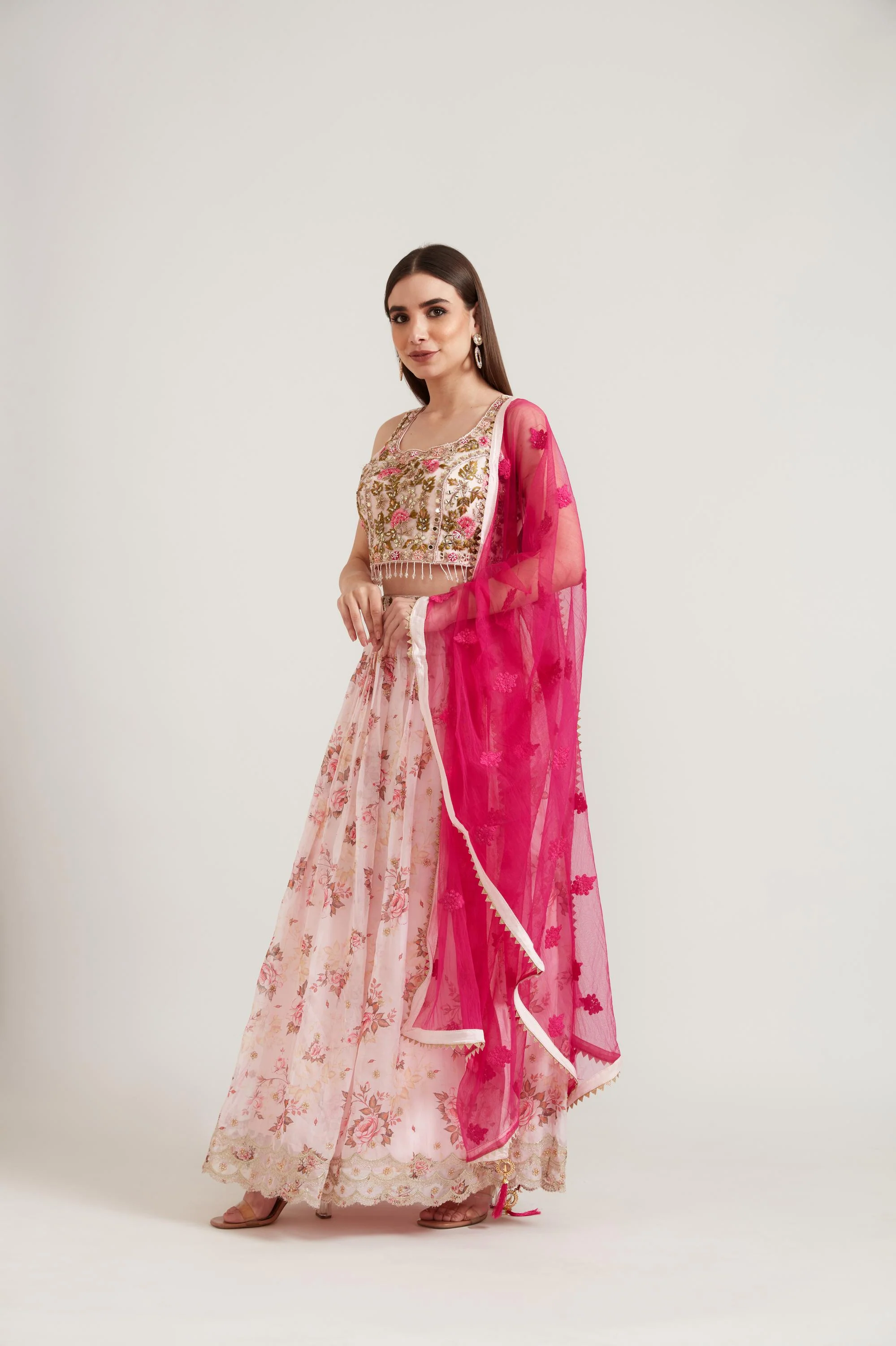 Neerus Baby Pink Color Organza Fabric Ghagra Set - Image 5