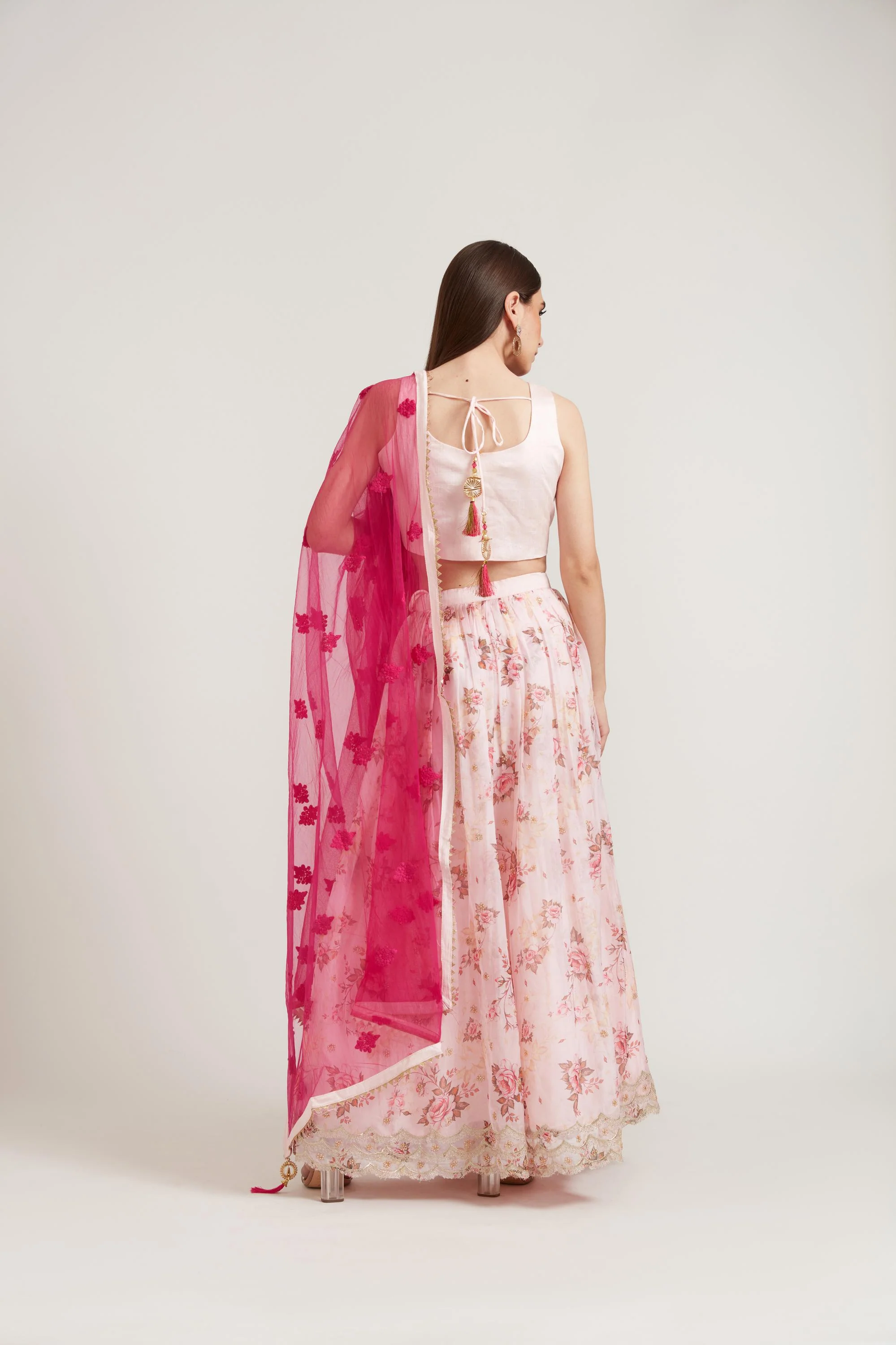 Neerus Baby Pink Color Organza Fabric Ghagra Set - Image 6