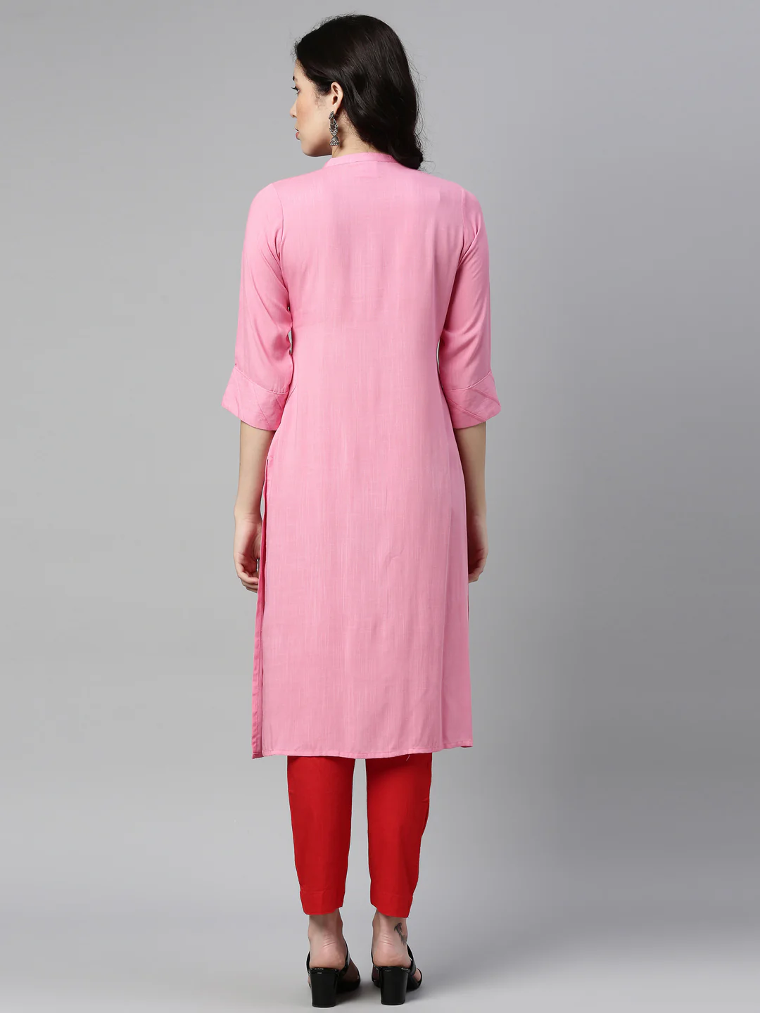Neerus Baby Pink Color Slub Rayon Fabric Kurta - Image 2