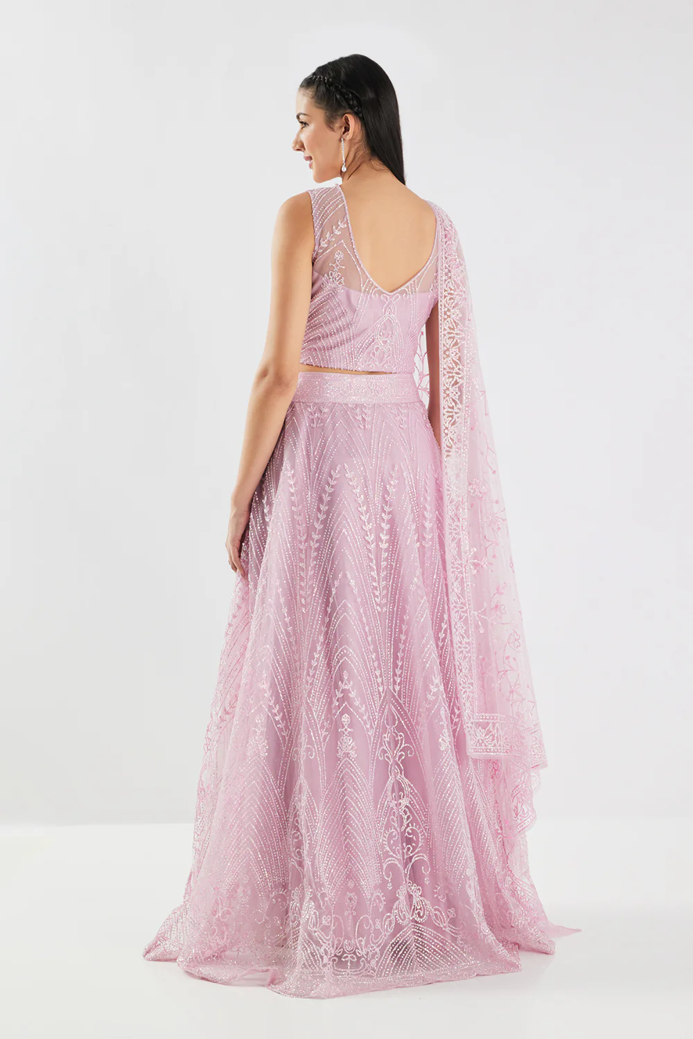 Neerus Baby Pink Sequence and Embroidered Work Net Fabric Ghagra Set - Image 4