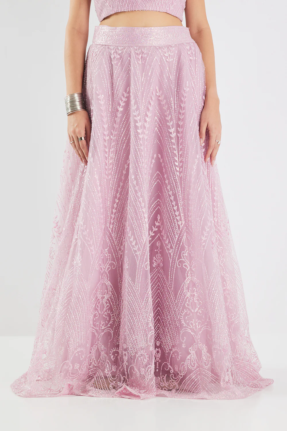 Neerus Baby Pink Sequence and Embroidered Work Net Fabric Ghagra Set - Image 8