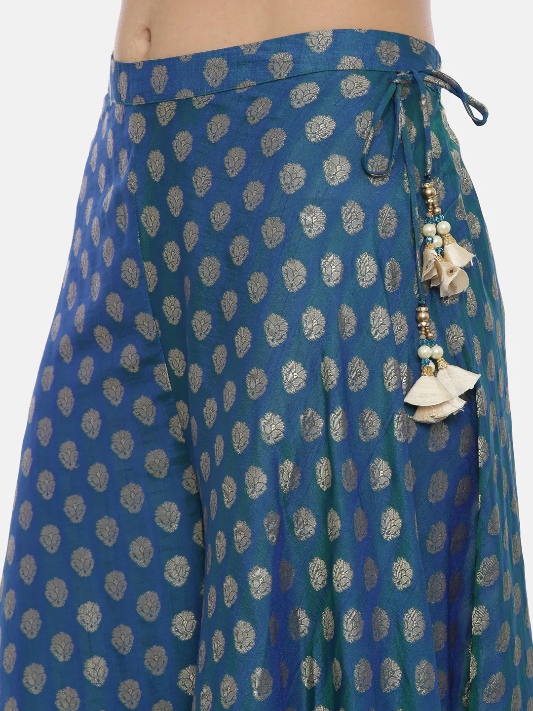 Neerus Beige & Blue Embroidered Kurta With Skirt & Dupatta - Image 7