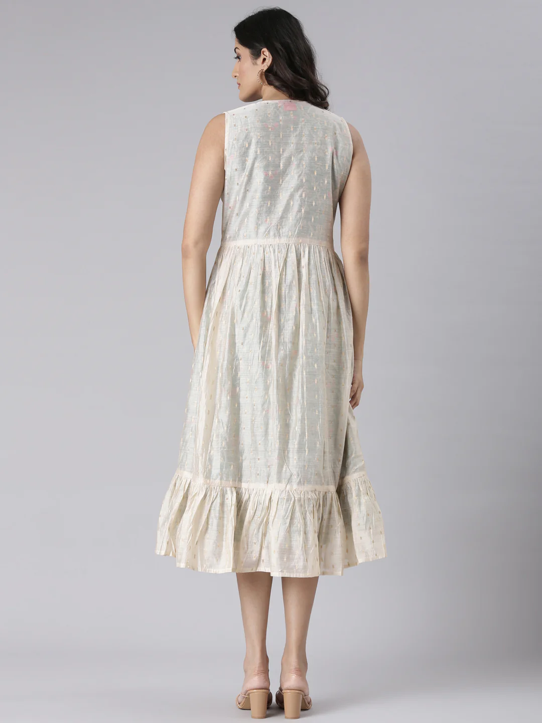 Neerus Beige Casual Floral Maxi Dresses - Image 3