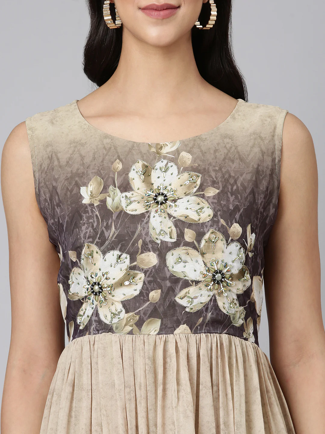Neerus Beige Casual Floral Maxi Dresses - Image 4