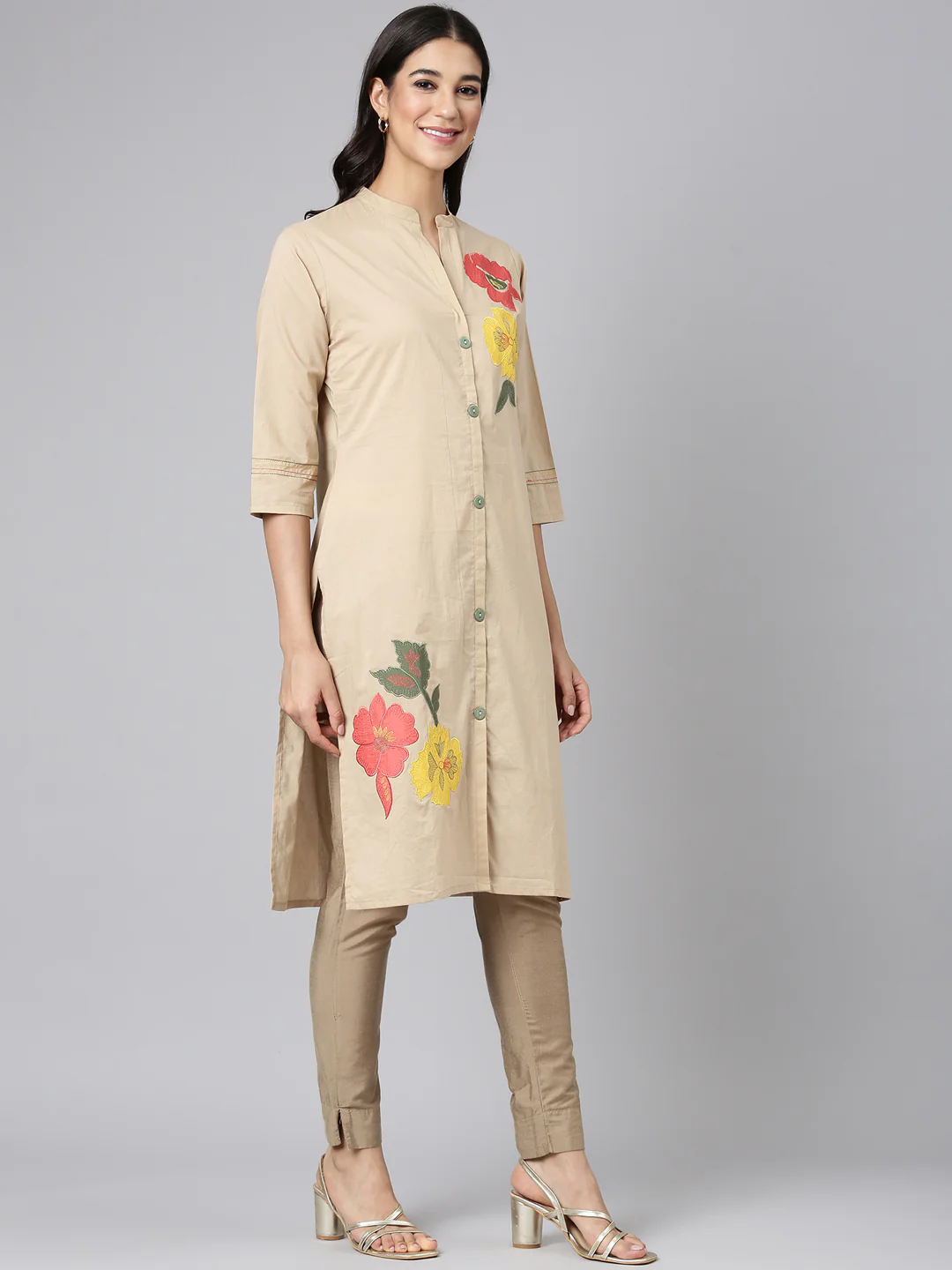 Neerus Beige Casual Solid Straight Kurta - Image 2