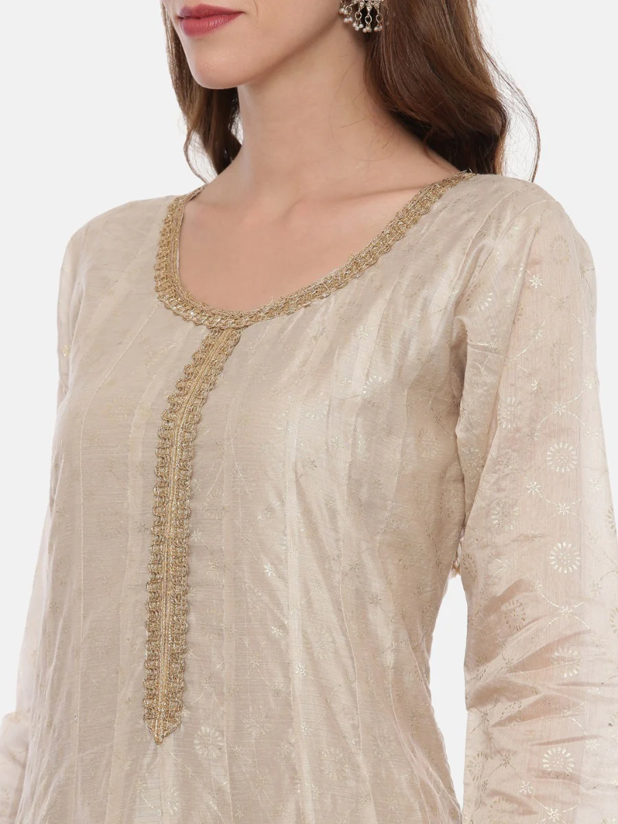 Neerus Beige Color Chanderi Fabric Full Sleeves Suit-Anarkali - Image 2
