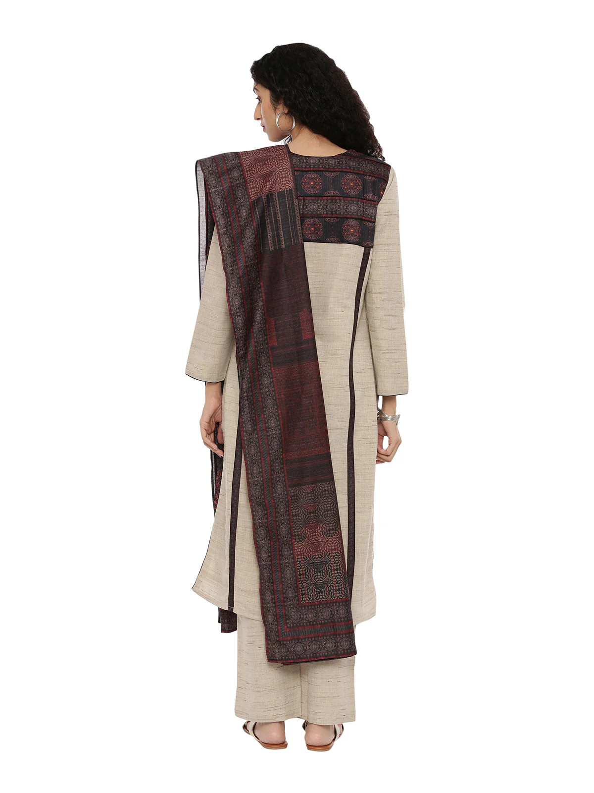 Neerus Beige Color Chanderi Fabric Full Sleeves Suit-Pant - Image 4