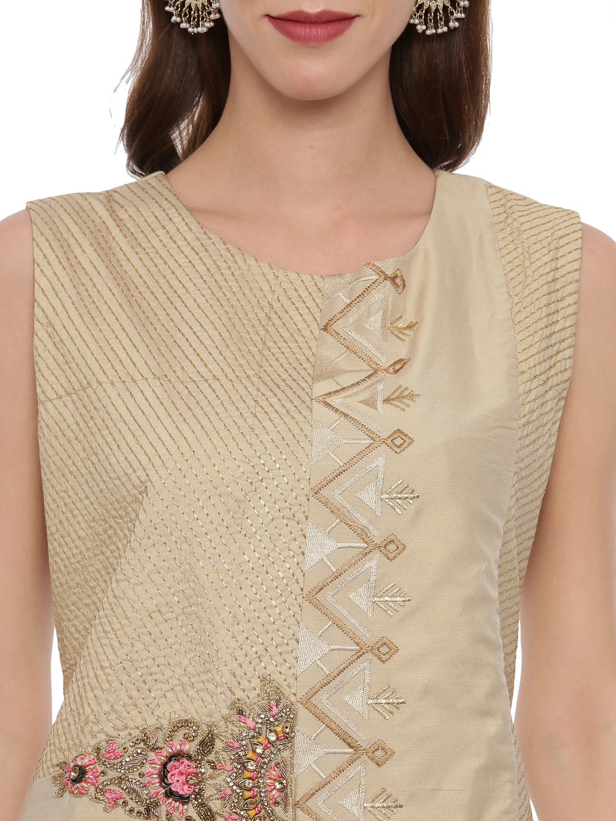 Neerus Beige Color Chanderi Fabric Suit-Plazzo - Image 2
