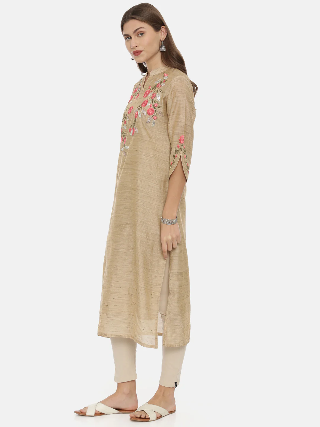 Neerus Beige Color Chanderi Fabric Tunic - Image 3