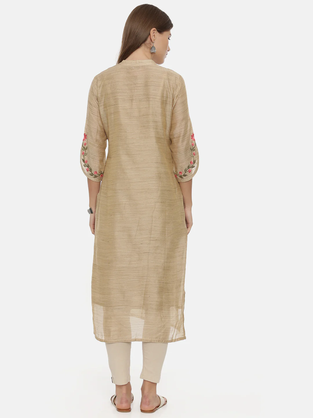 Neerus Beige Color Chanderi Fabric Tunic - Image 5