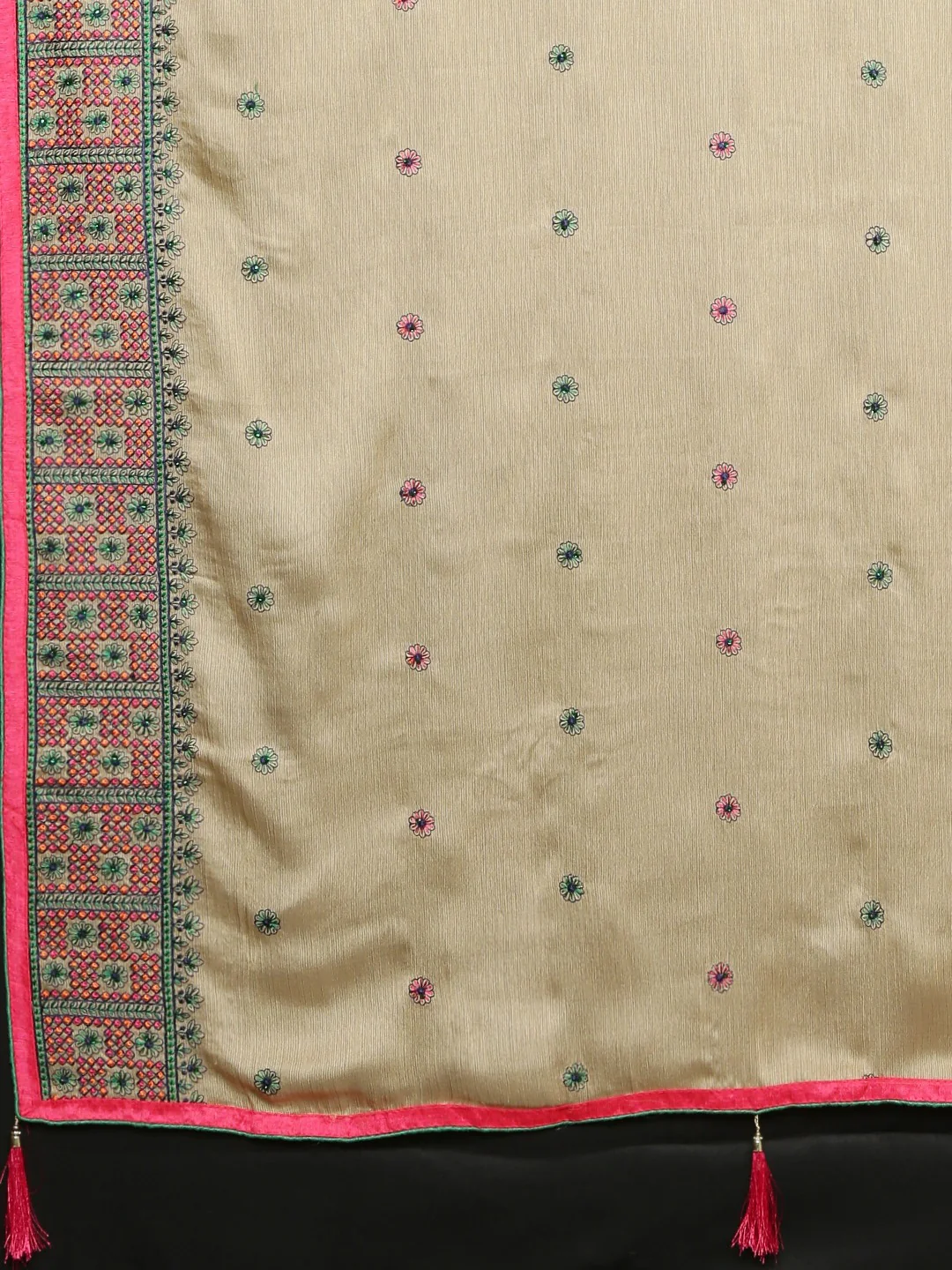 Neerus Beige Color Chiffon Fabric Saree - Image 4
