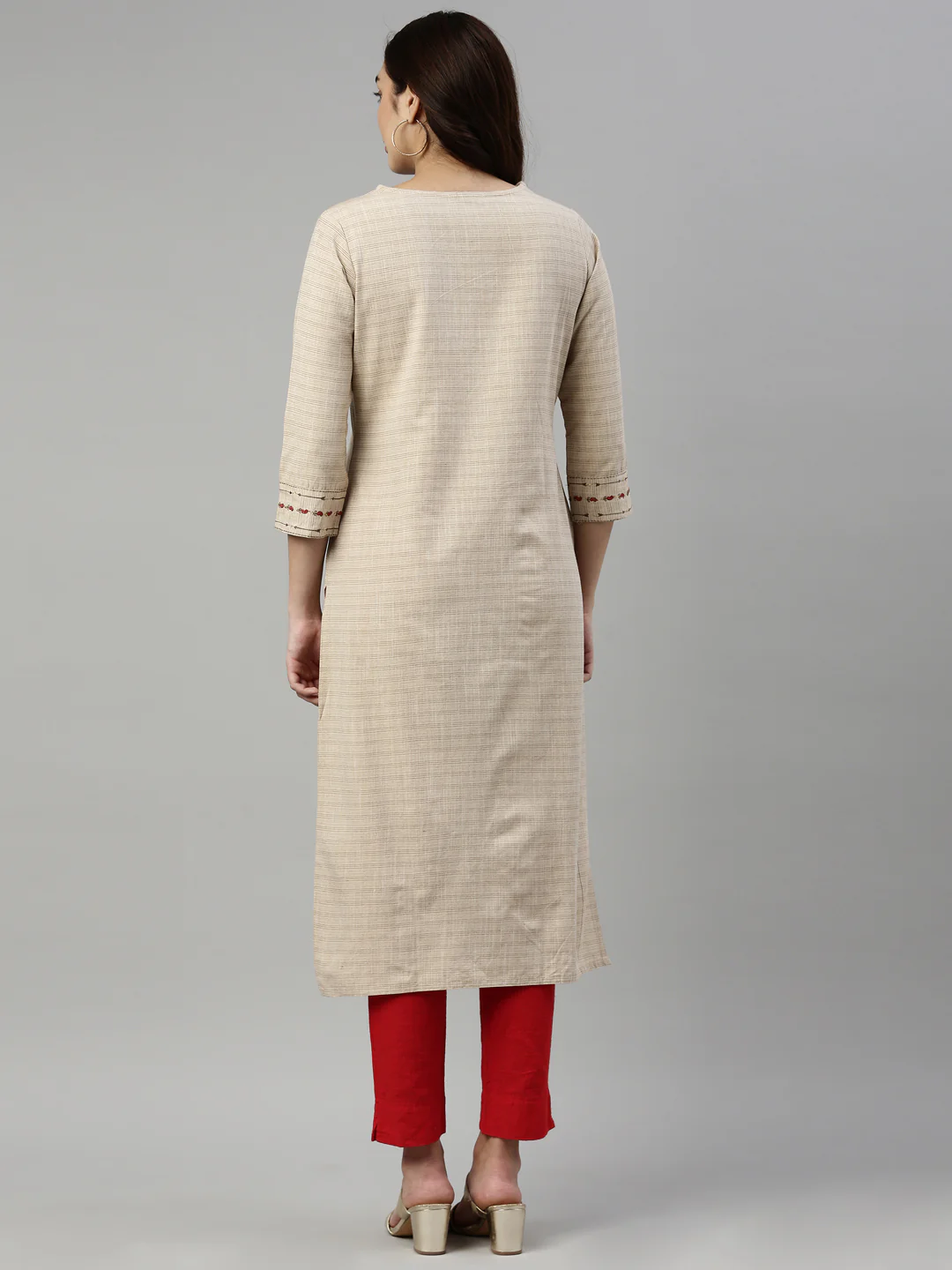 Neerus Beige Color Cotton Fabric Kurta - Image 5