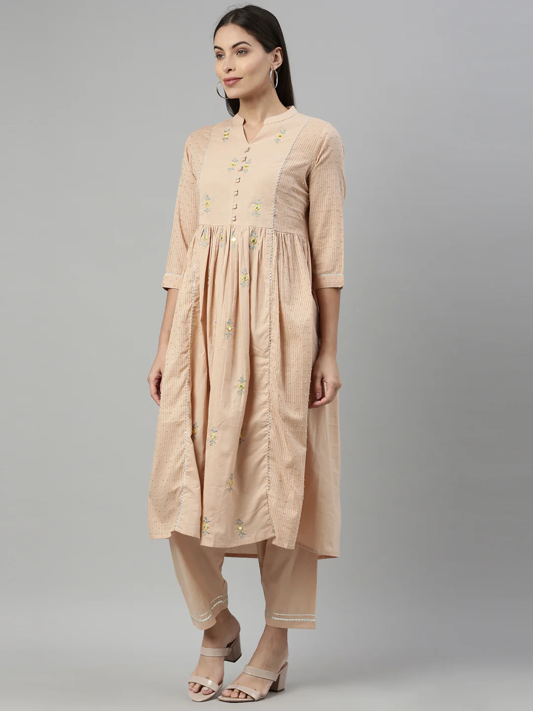 Neerus Beige Color Cotton Fabric Suit Set - Image 3