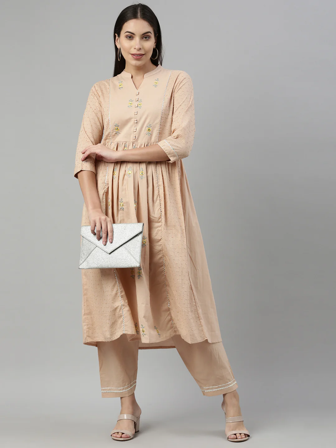 Neerus Beige Color Cotton Fabric Suit Set - Image 6