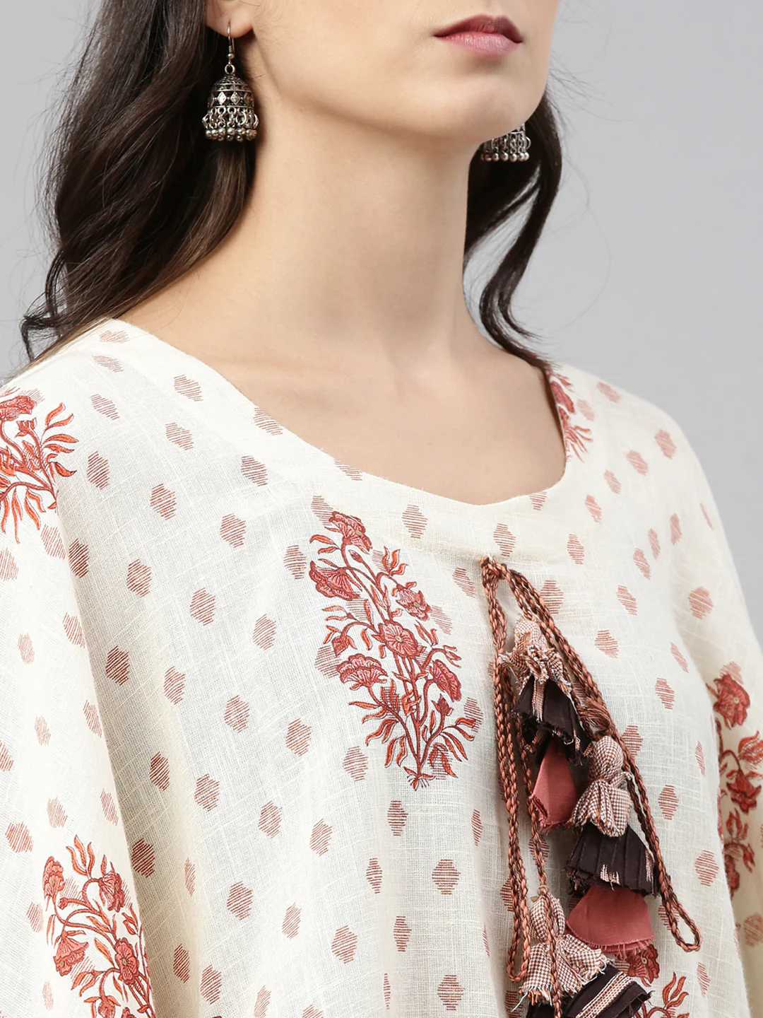 Neerus Beige Color Cotton Fabric Tunic - Image 5