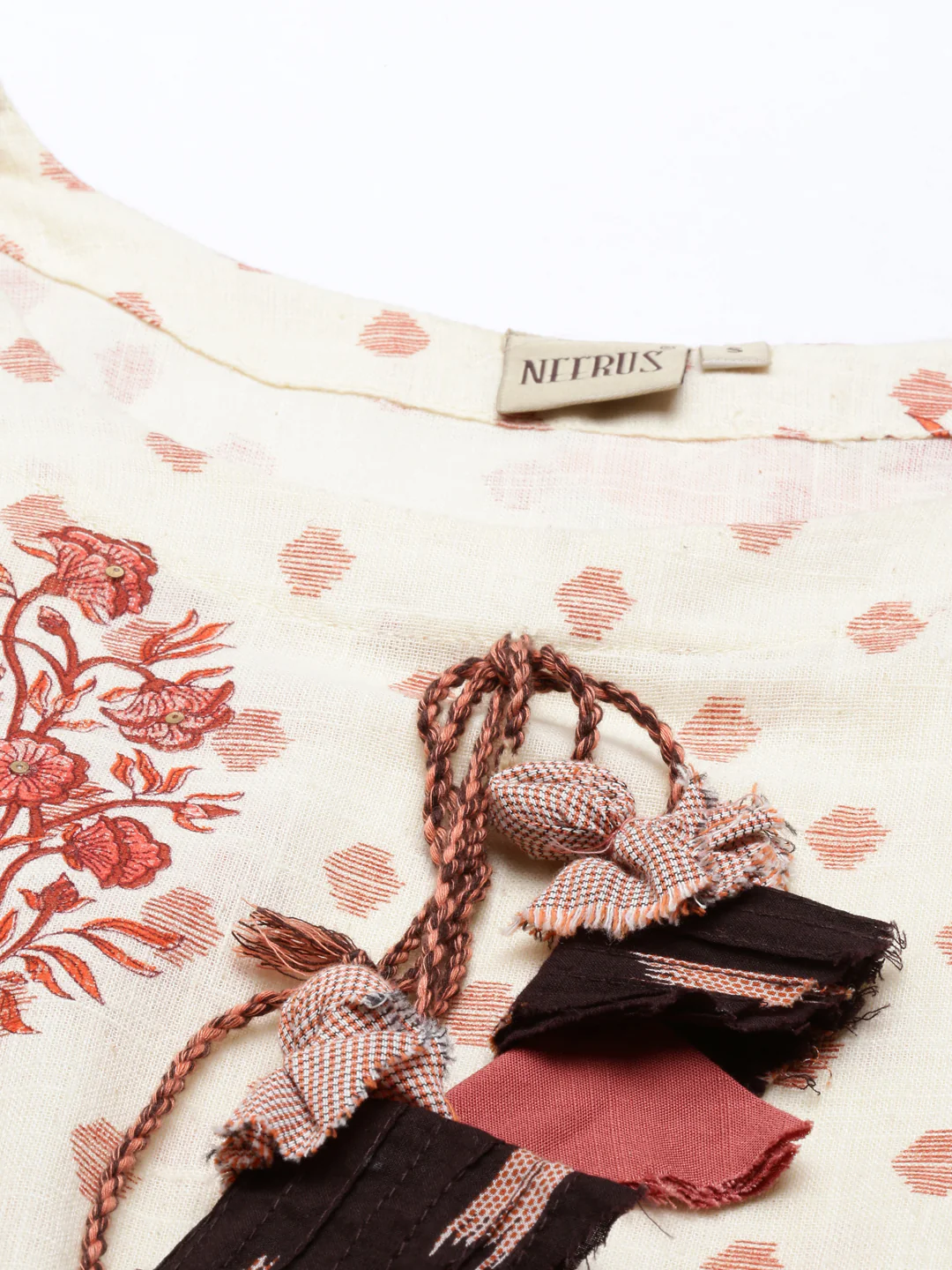 Neerus Beige Color Cotton Fabric Tunic - Image 7