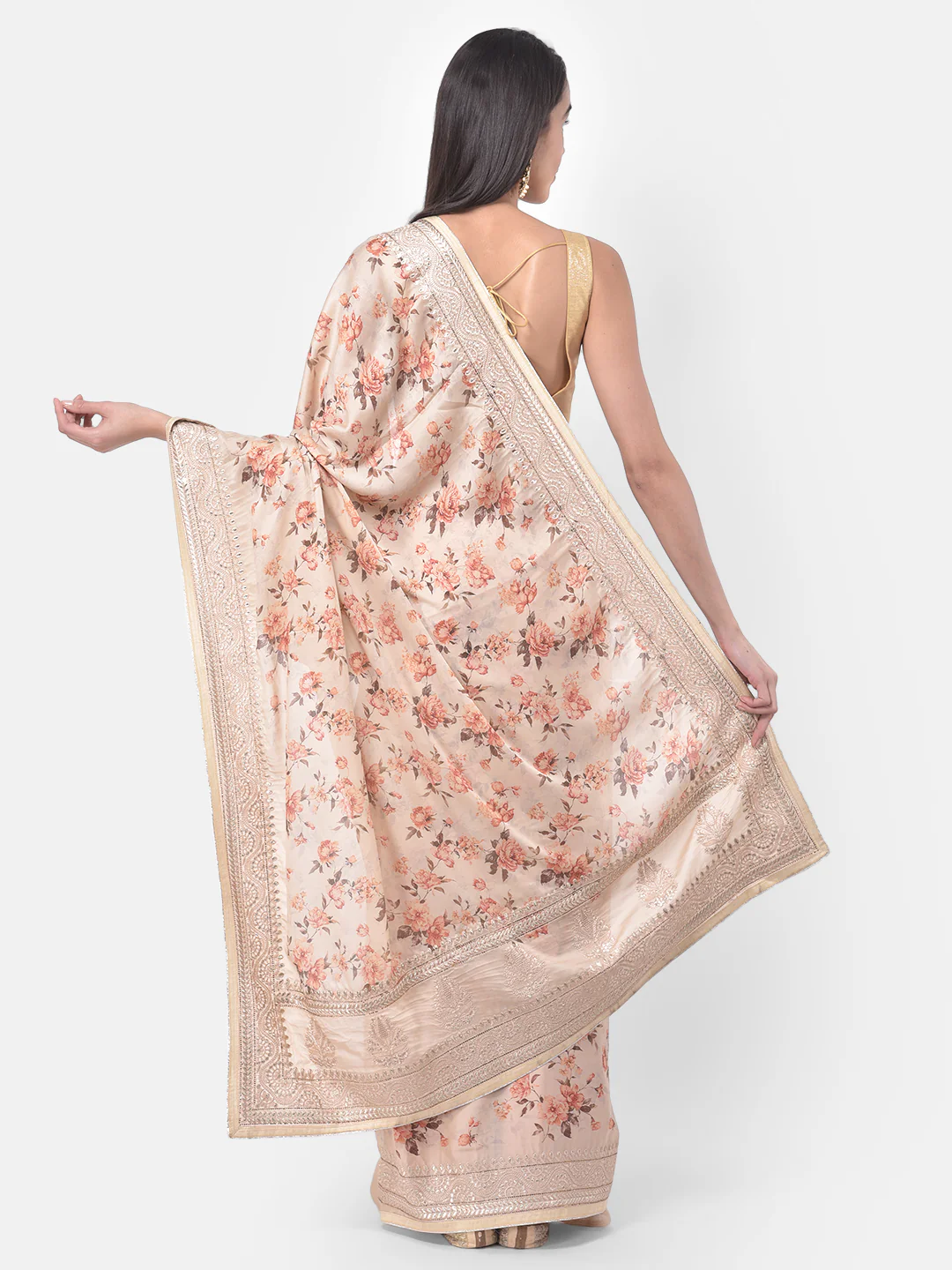Neerus Beige Color Crepe Fabric Saree - Image 2
