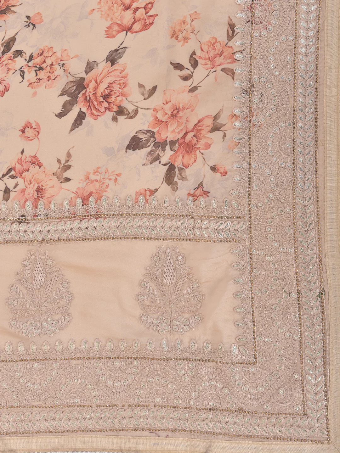 Neerus Beige Color Crepe Fabric Saree - Image 4