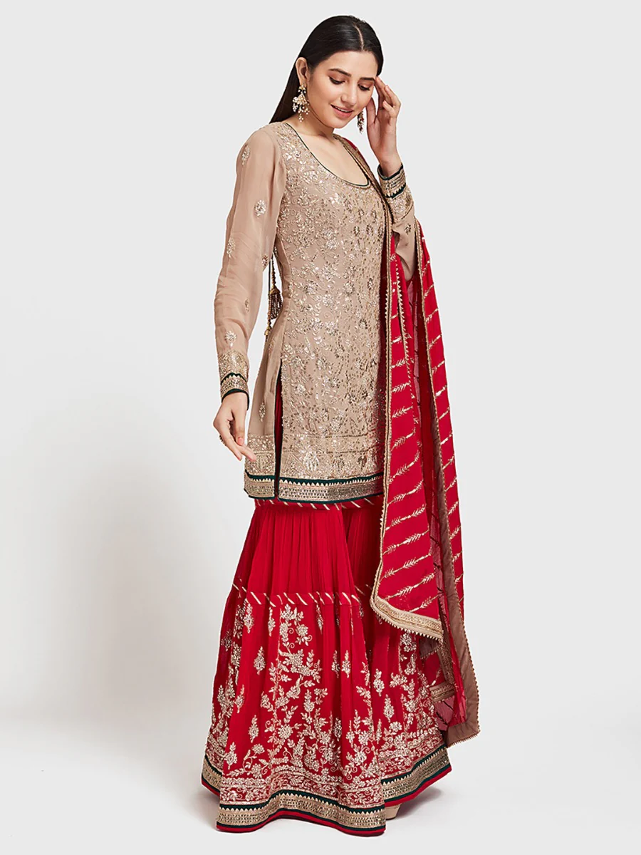 Neerus Beige Color Georgette Fabric Ghagra Set - Image 2