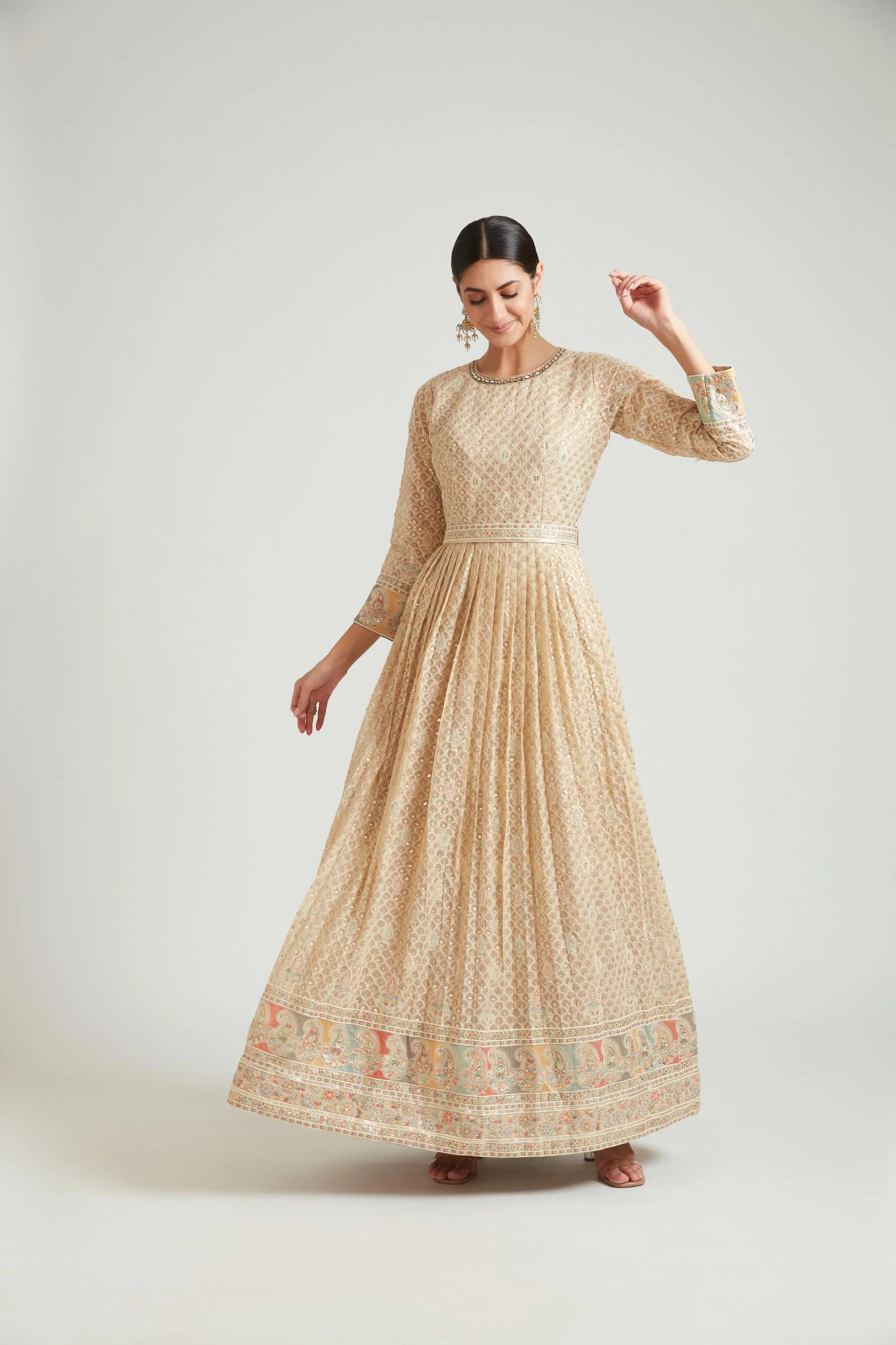 Neerus Beige Color Georgette Fabric Gown - Image 3