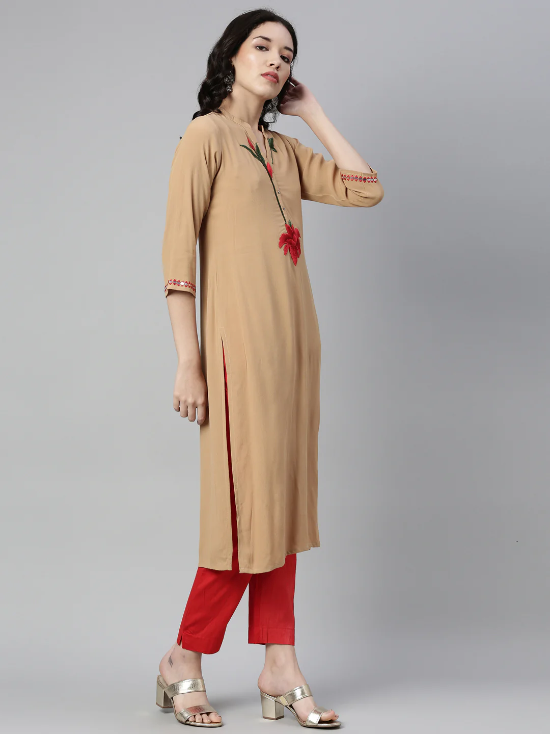 Neerus Beige Color Georgette Fabric Kurta - Image 2