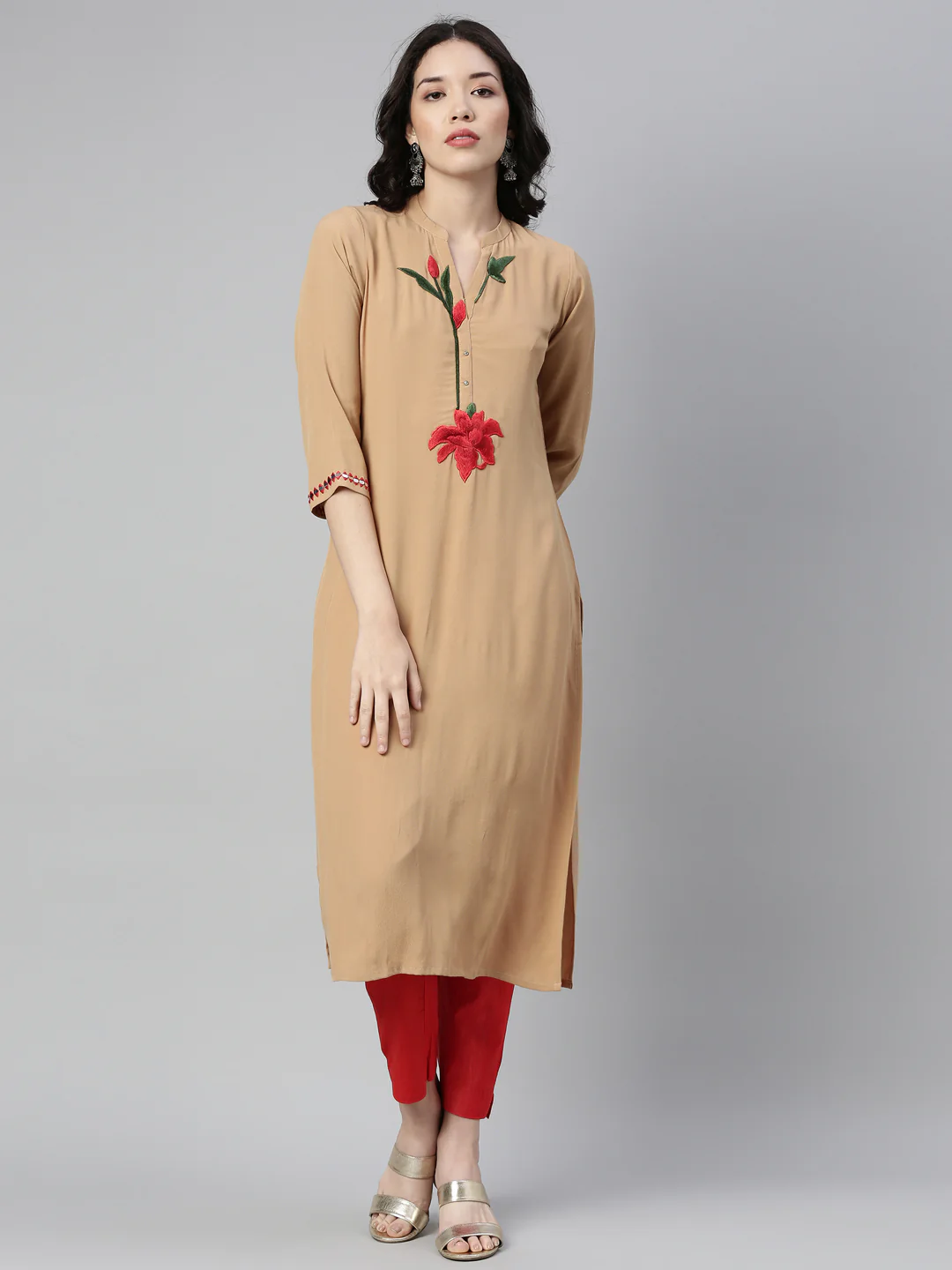 Neerus Beige Color Georgette Fabric Kurta - Image 8