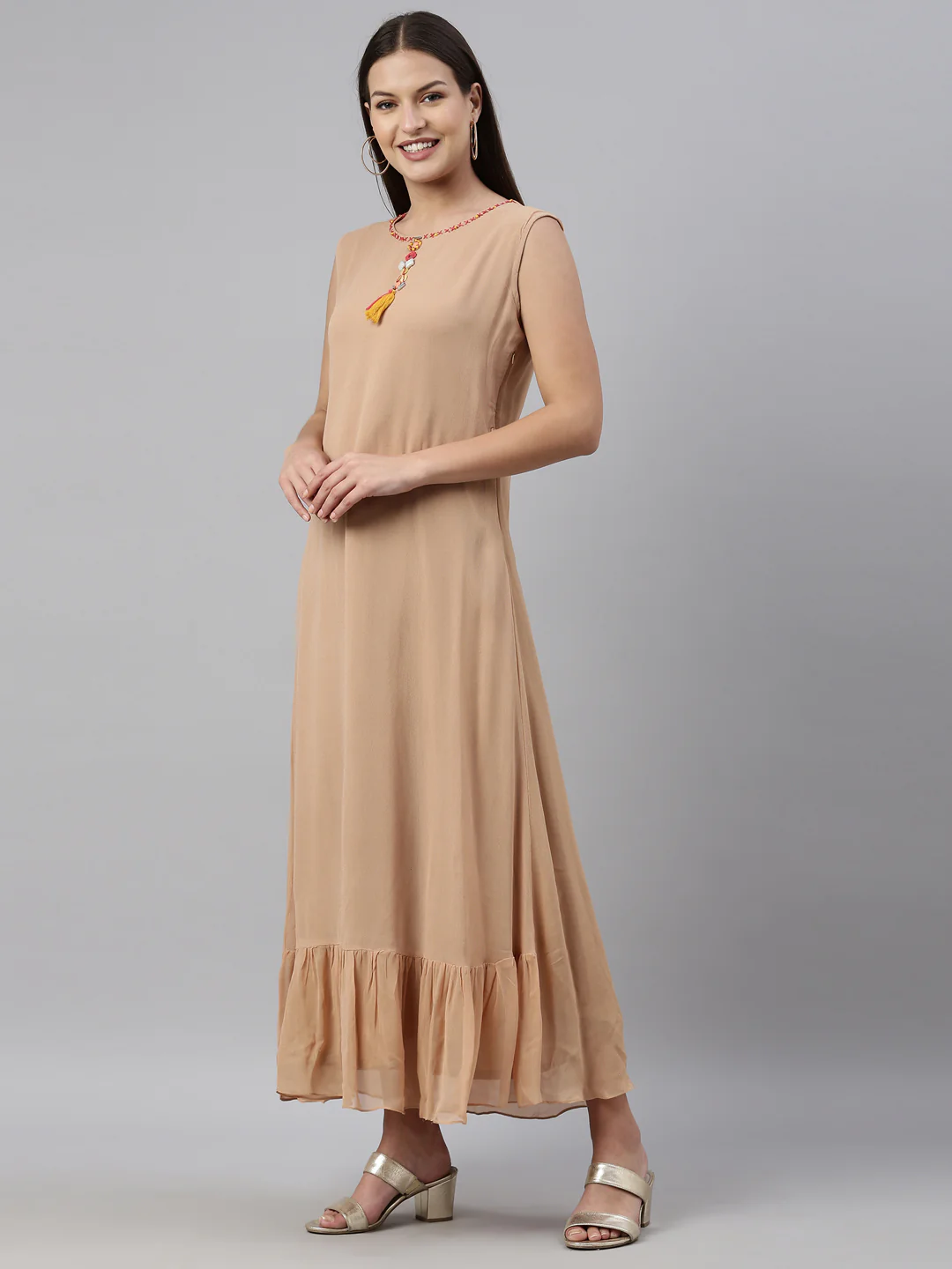 Neerus Beige Color Georgette Fabric Kurta - Image 4