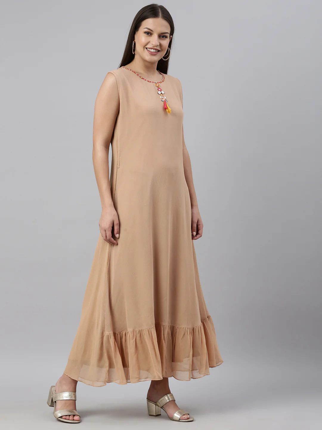 Neerus Beige Color Georgette Fabric Kurta - Image 5