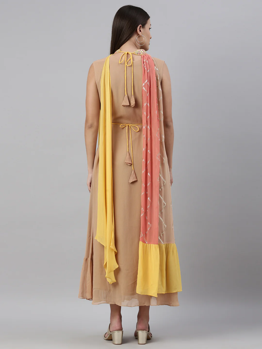 Neerus Beige Color Georgette Fabric Kurta - Image 6