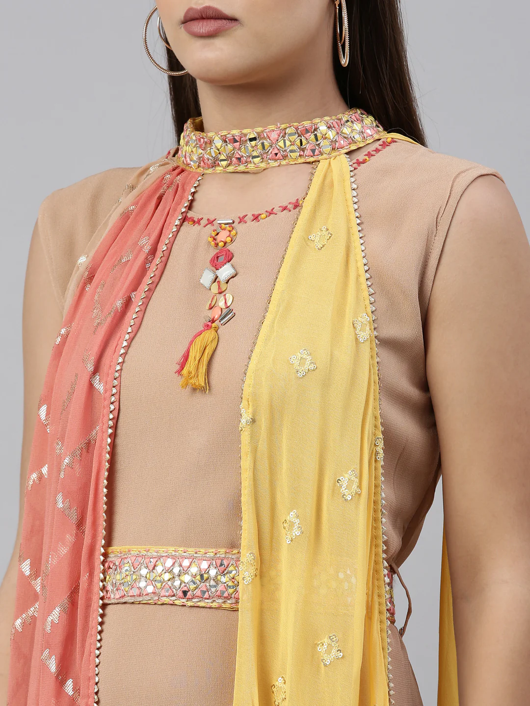 Neerus Beige Color Georgette Fabric Kurta - Image 8