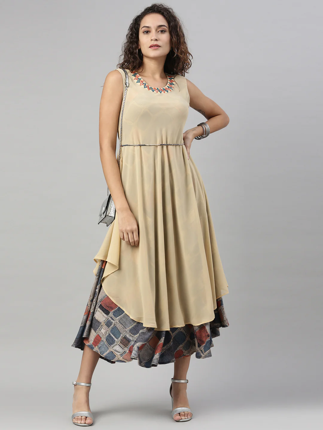 Neerus Beige Color Georgette Fabric Kurta - Image 4