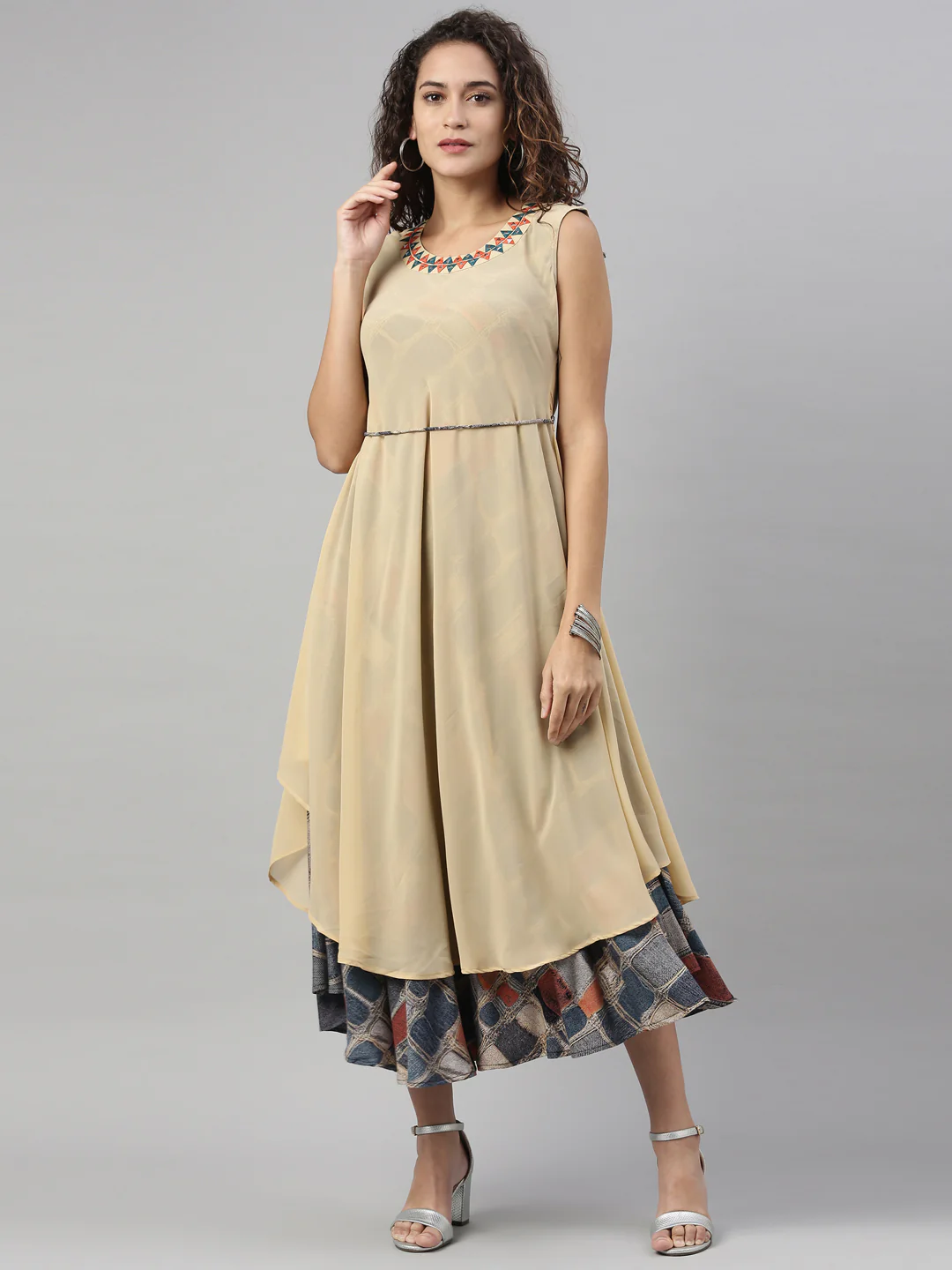 Neerus Beige Color Georgette Fabric Kurta - Image 6