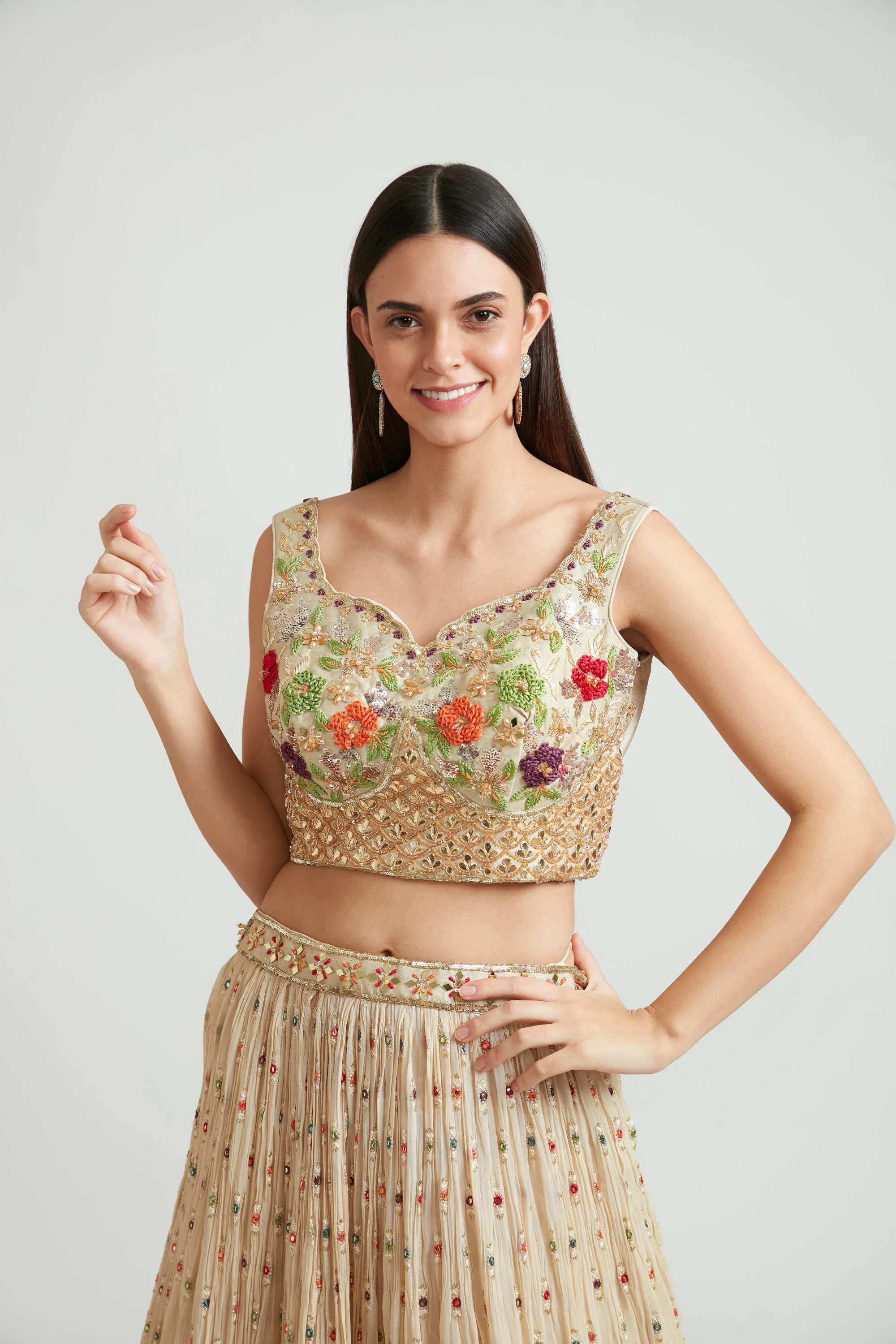 Neerus Beige Color Georgette Fabric Lehenga Choli - Image 3