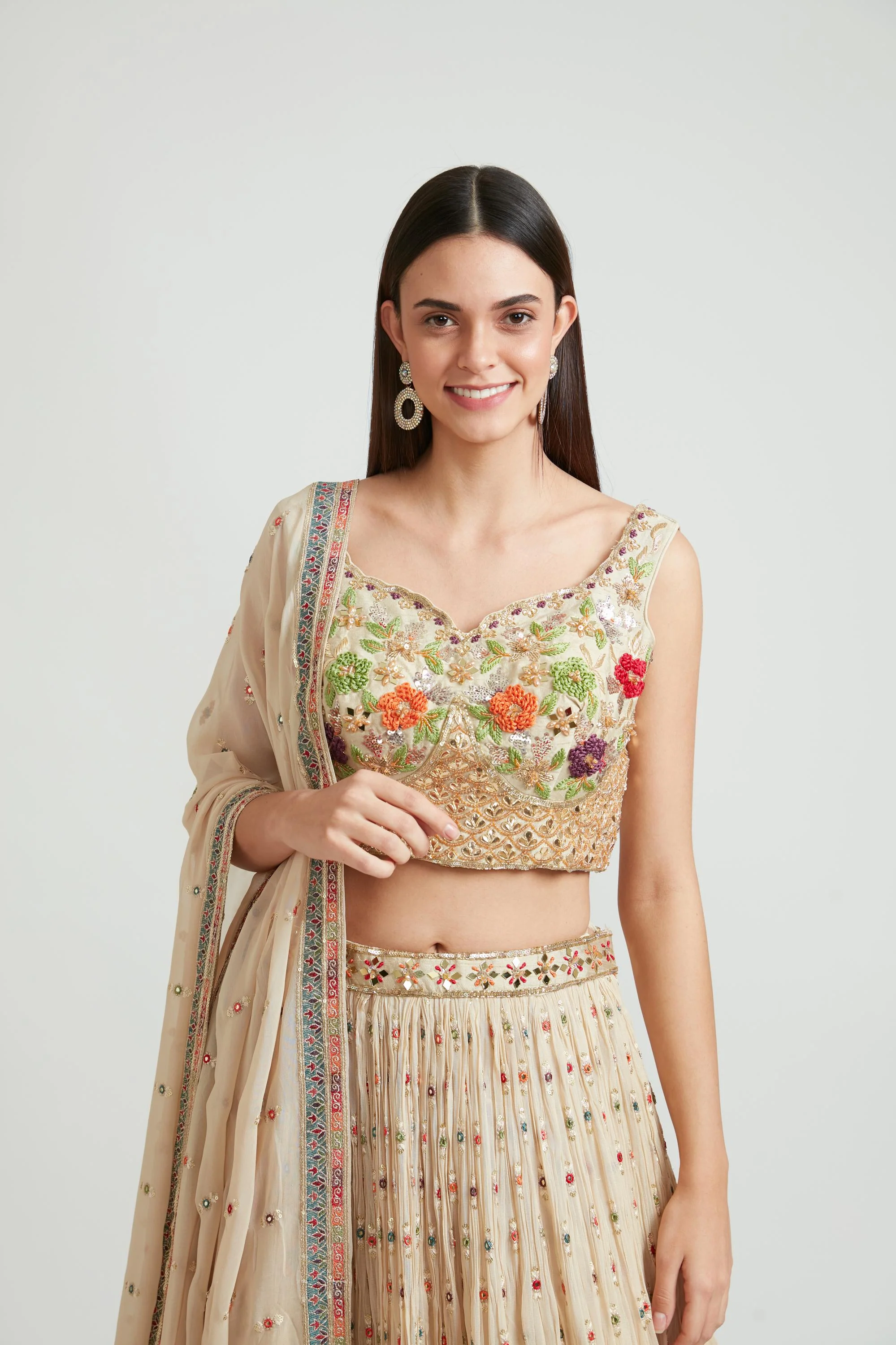 Neerus Beige Color Georgette Fabric Lehenga Choli - Image 7