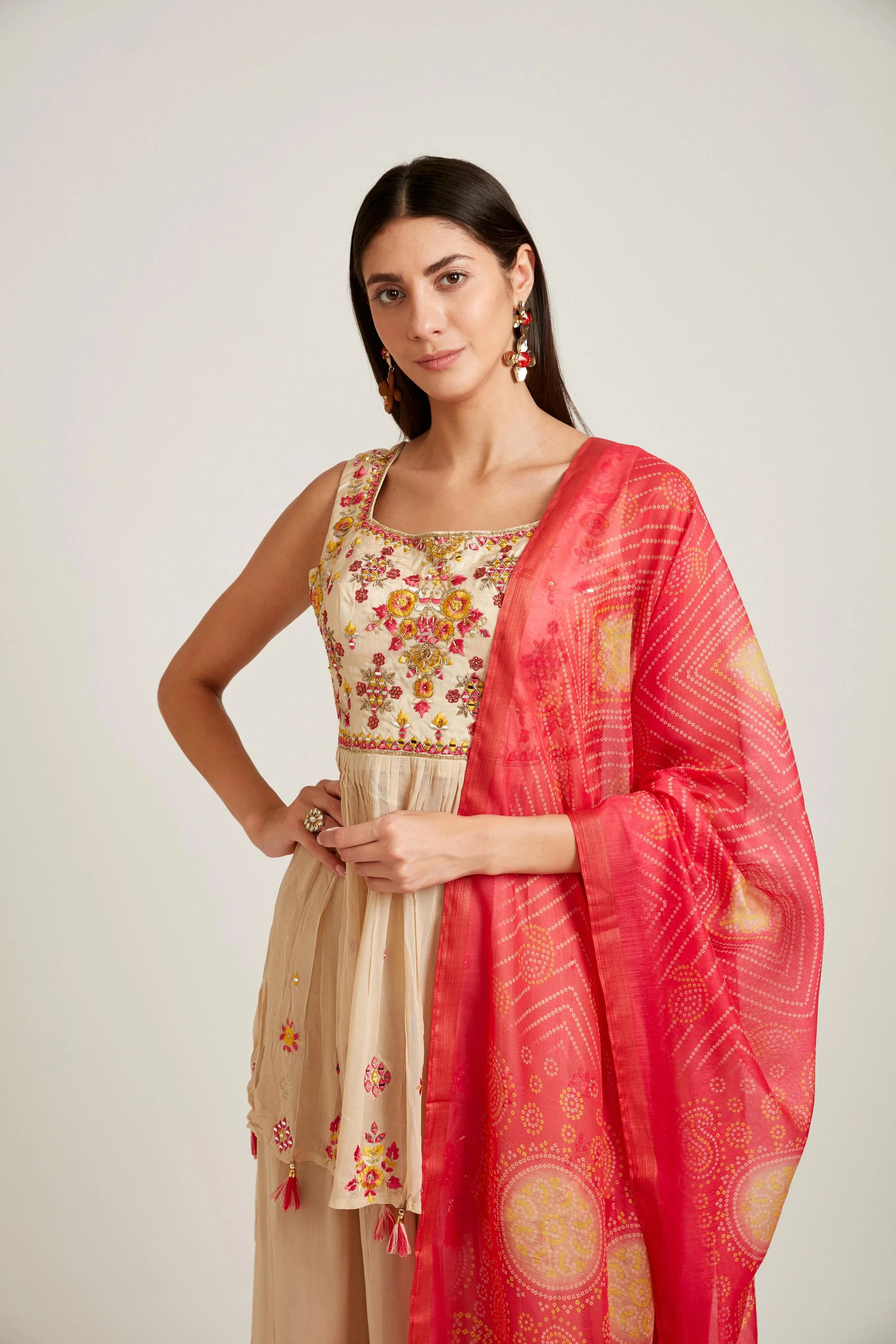 Neerus Beige Color Georgette Fabric Salwar Kameez - Image 2