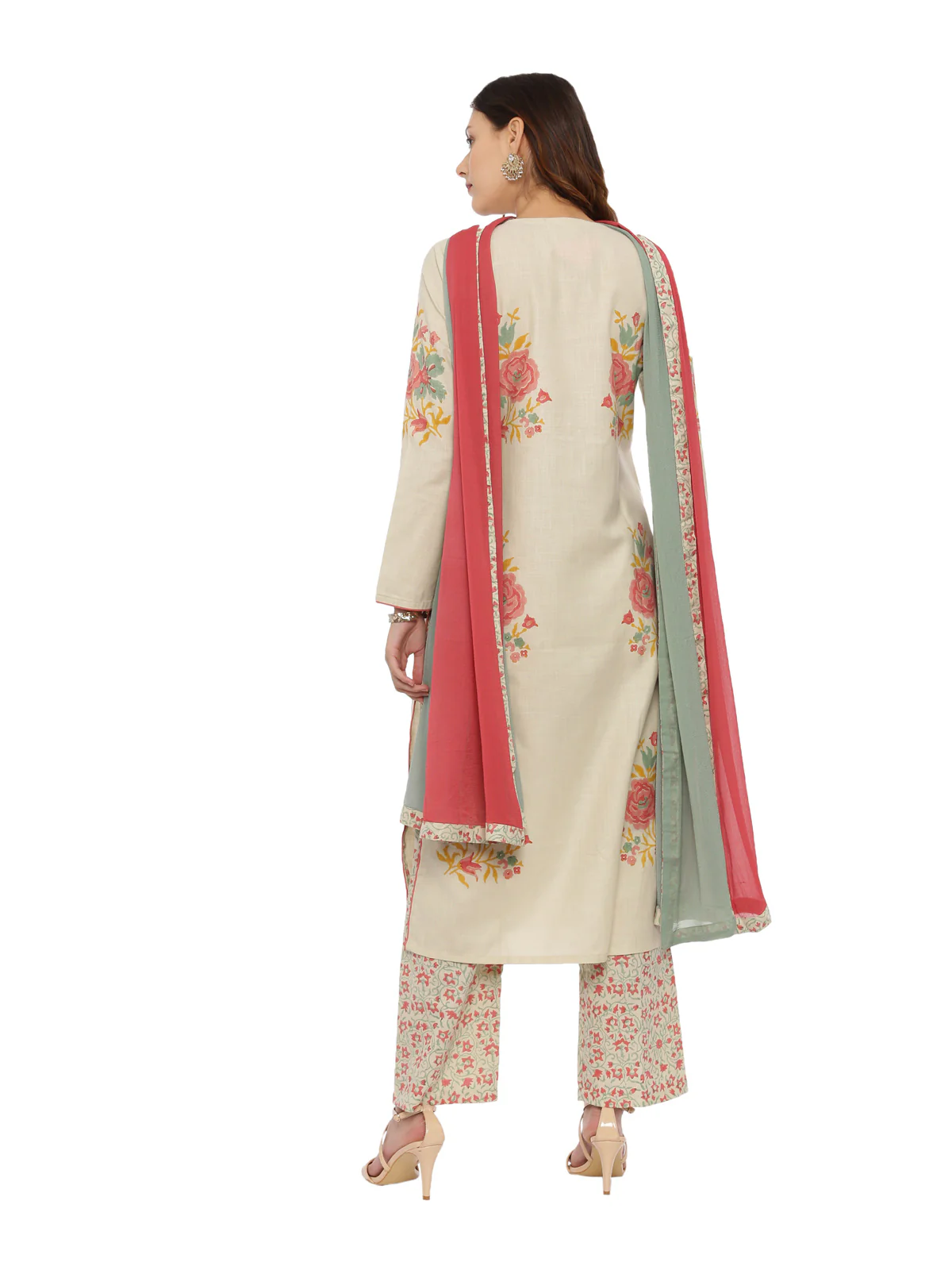 Neerus Beige Color Handloom Fabric Full Sleeves Suit-Pant - Image 4