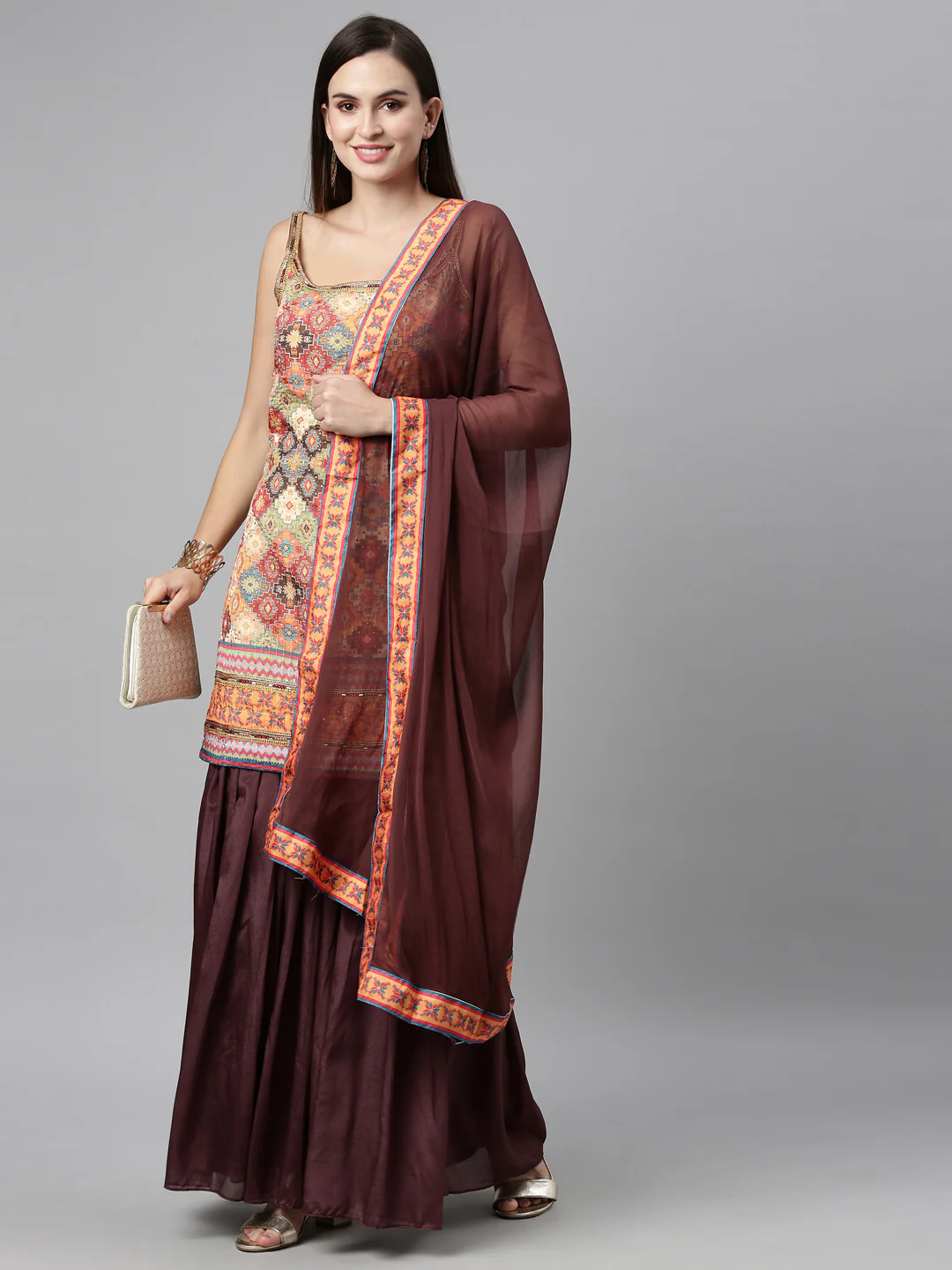 Neerus Beige Color Jute Silk Fabric Kurta Sets With Dupatta - Image 4