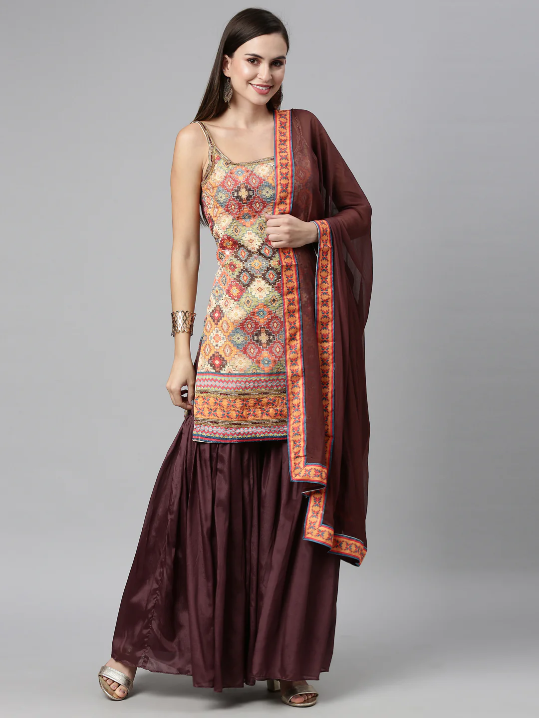 Neerus Beige Color Jute Silk Fabric Kurta Sets With Dupatta - Image 9