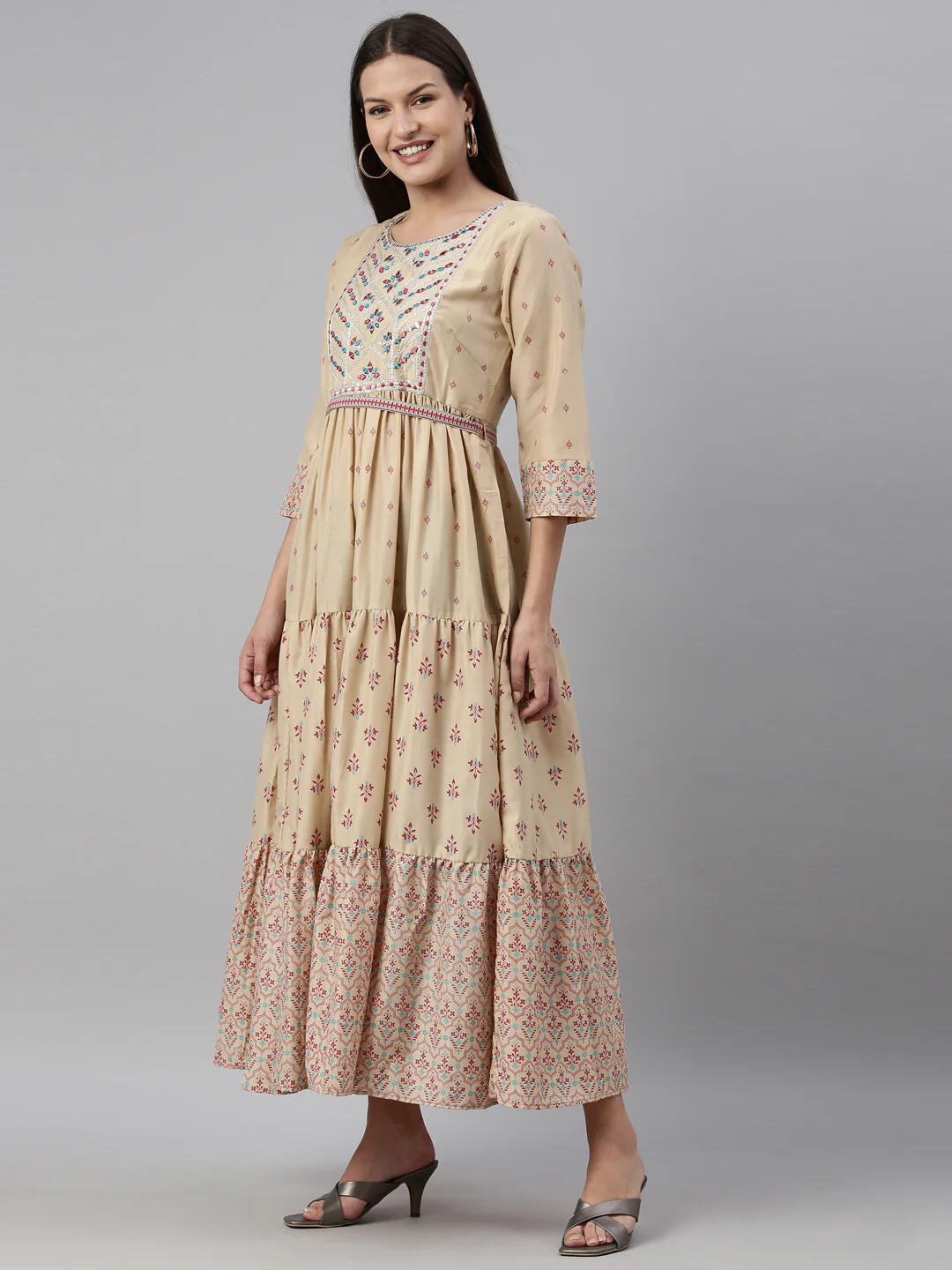 Neerus Beige Color Muslin Fabric Kurta - Image 3