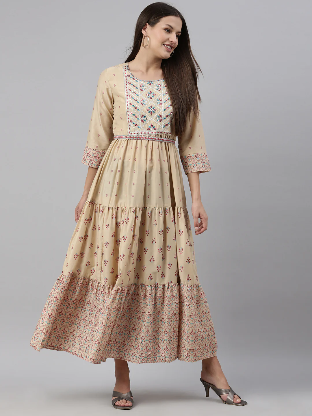 Neerus Beige Color Muslin Fabric Kurta - Image 6