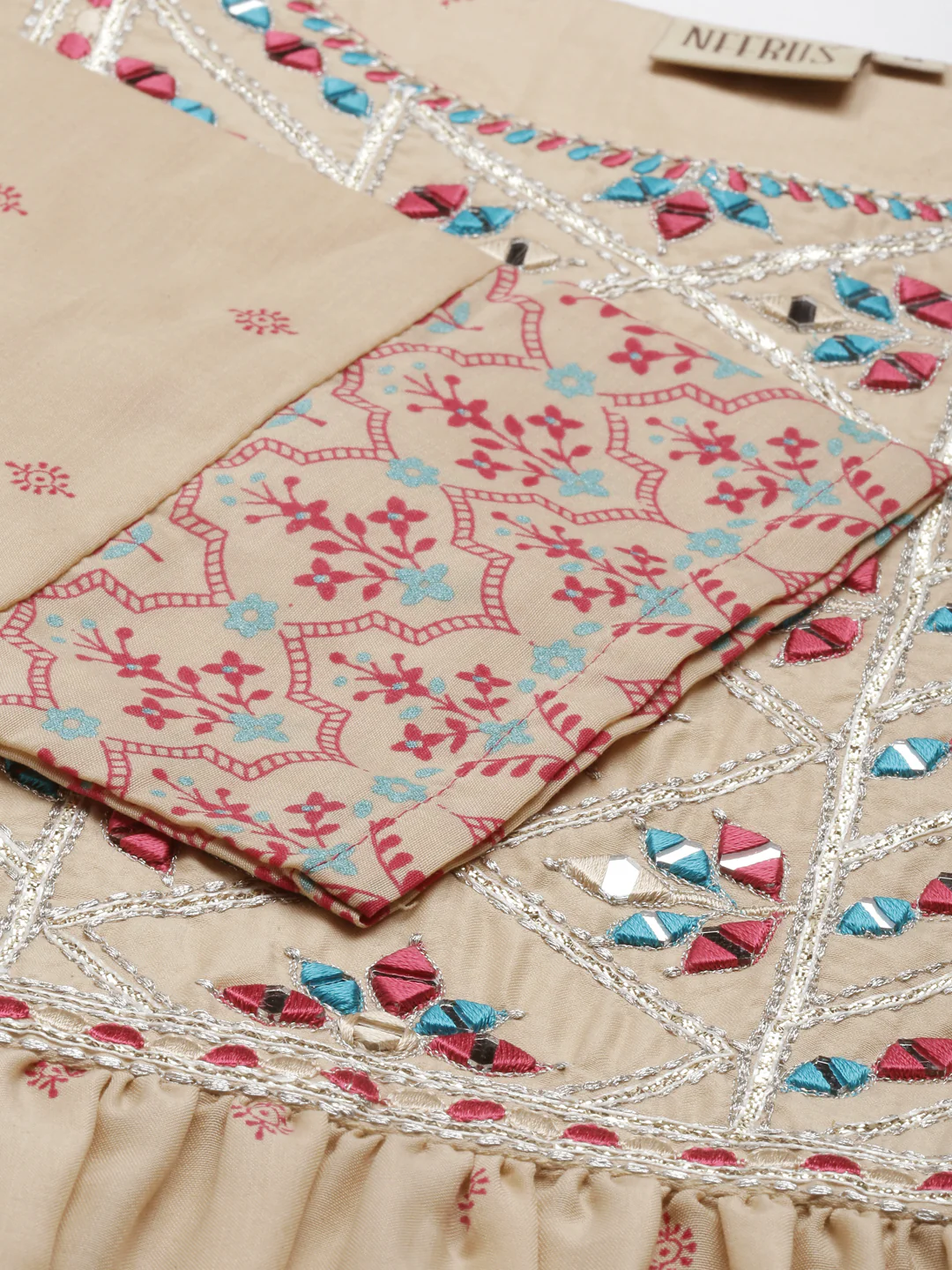 Neerus Beige Color Muslin Fabric Kurta - Image 7