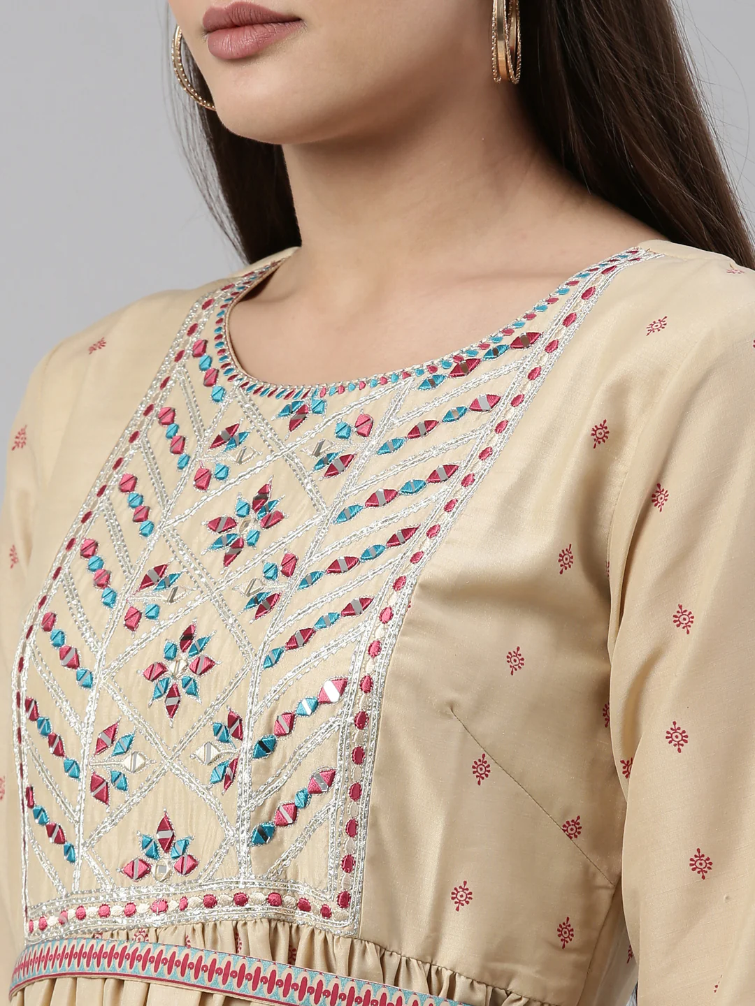 Neerus Beige Color Muslin Fabric Kurta - Image 8