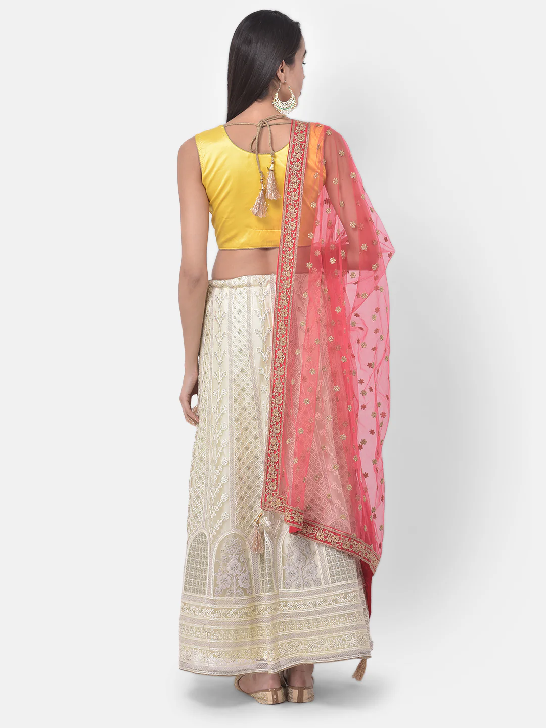 Neerus Beige Color Nett Fabric Ghagra Set - Image 3