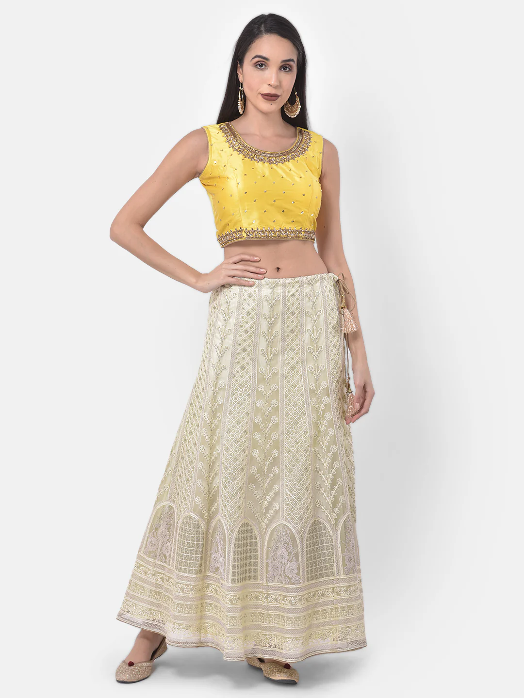 Neerus Beige Color Nett Fabric Ghagra Set - Image 8