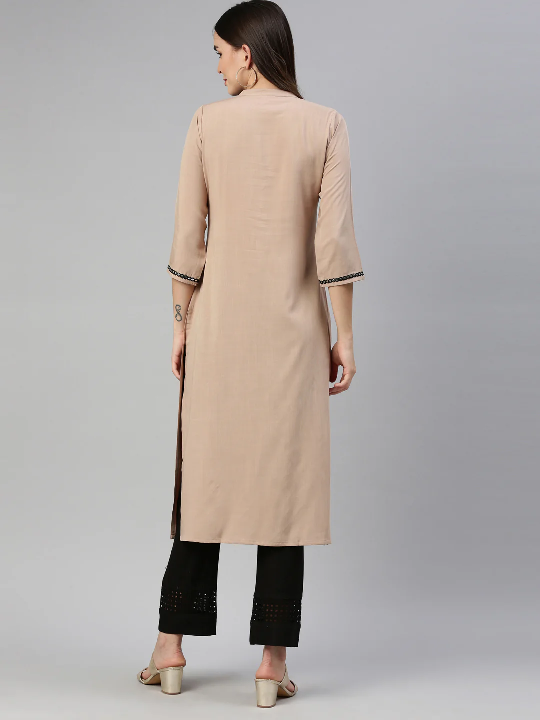 Neerus Beige Color Rayon Fabric Kurta - Image 5